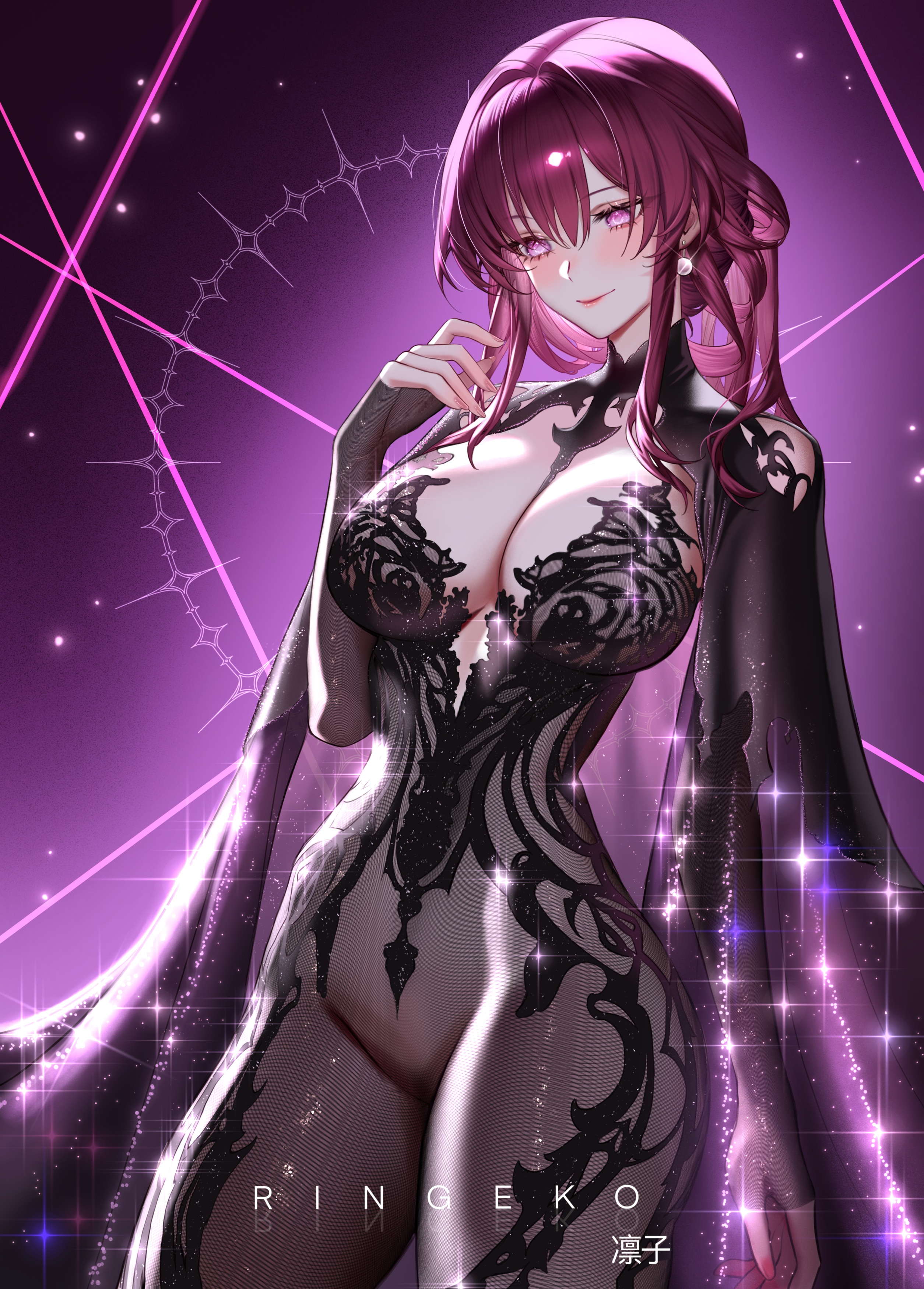 bodysuit fishnets honkai:_star_rail kafka_(honkai:_star_rail) no_bra nopan ringeko-chan see_through