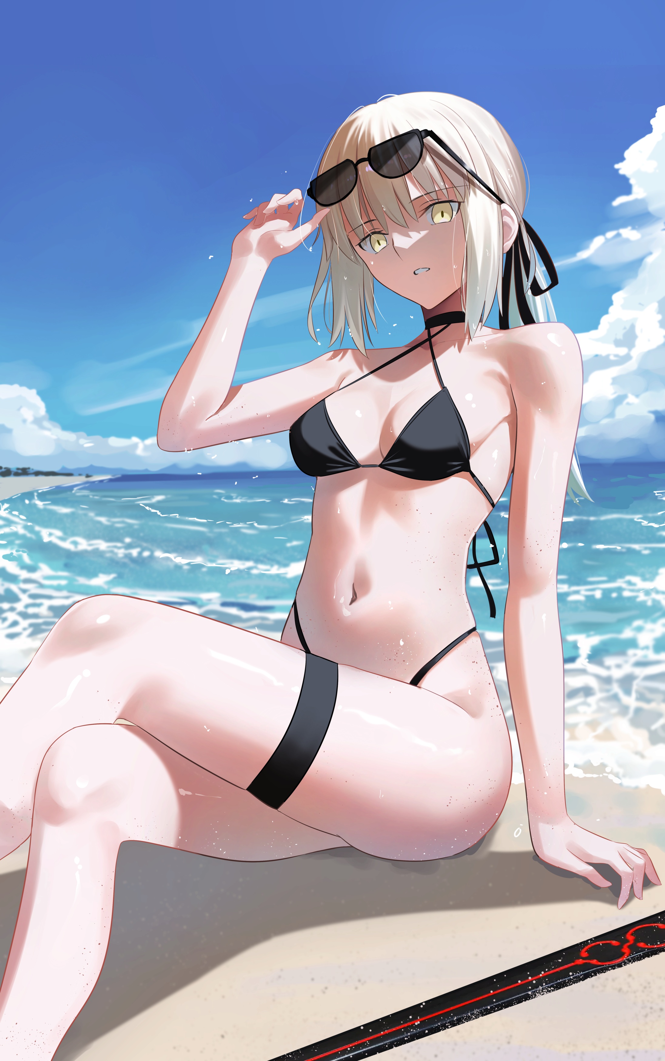artoria_pendragon_(fate) artoria_pendragon_alter_(fate) bikini fate/grand_order garter longdq3008 megane swimsuits sword