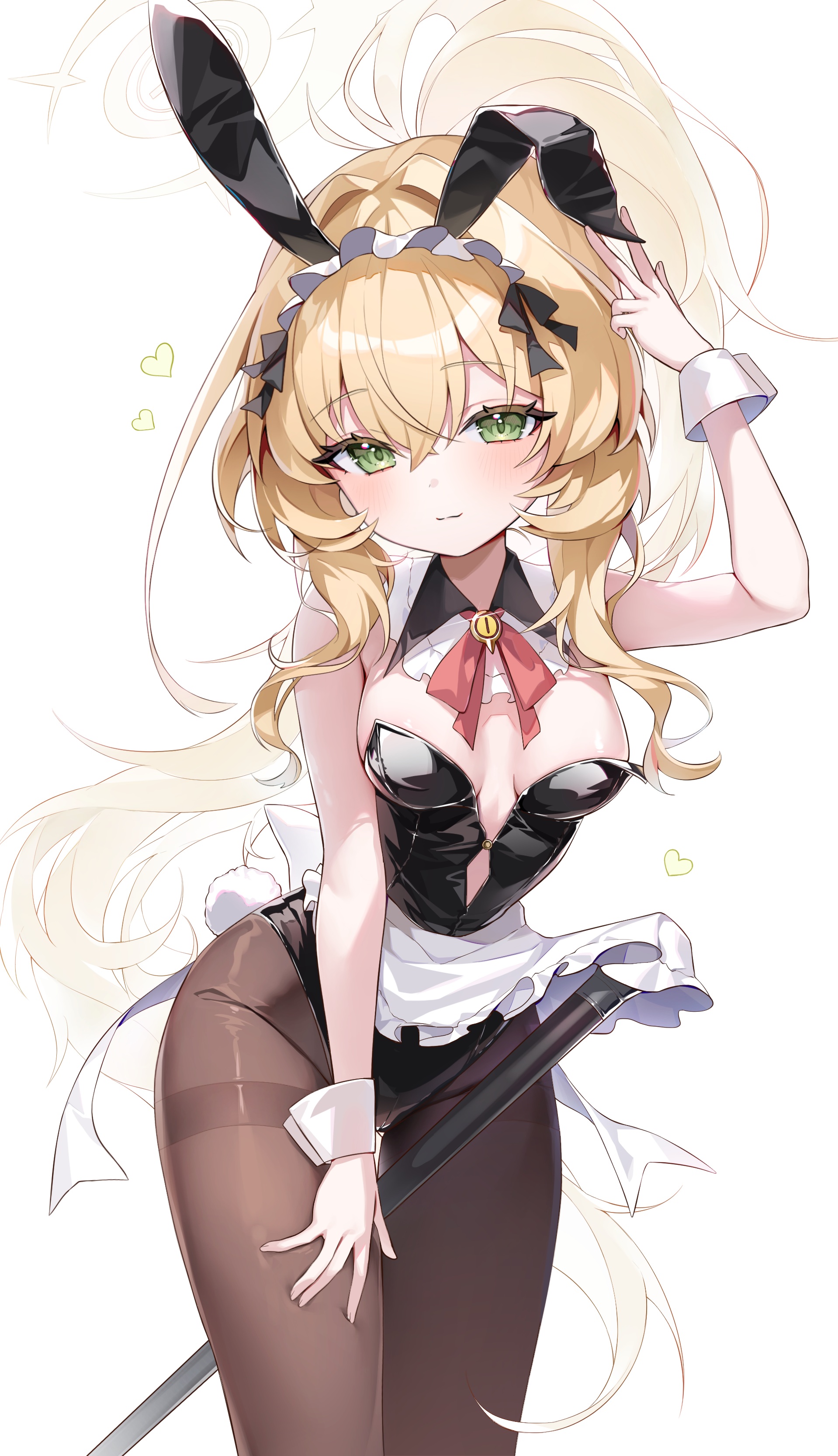 animal_ears blue_archive bunny_ears bunny_girl halo loli maid no_bra nyaruin pantyhose professor_niyaniya skirt_lift tail