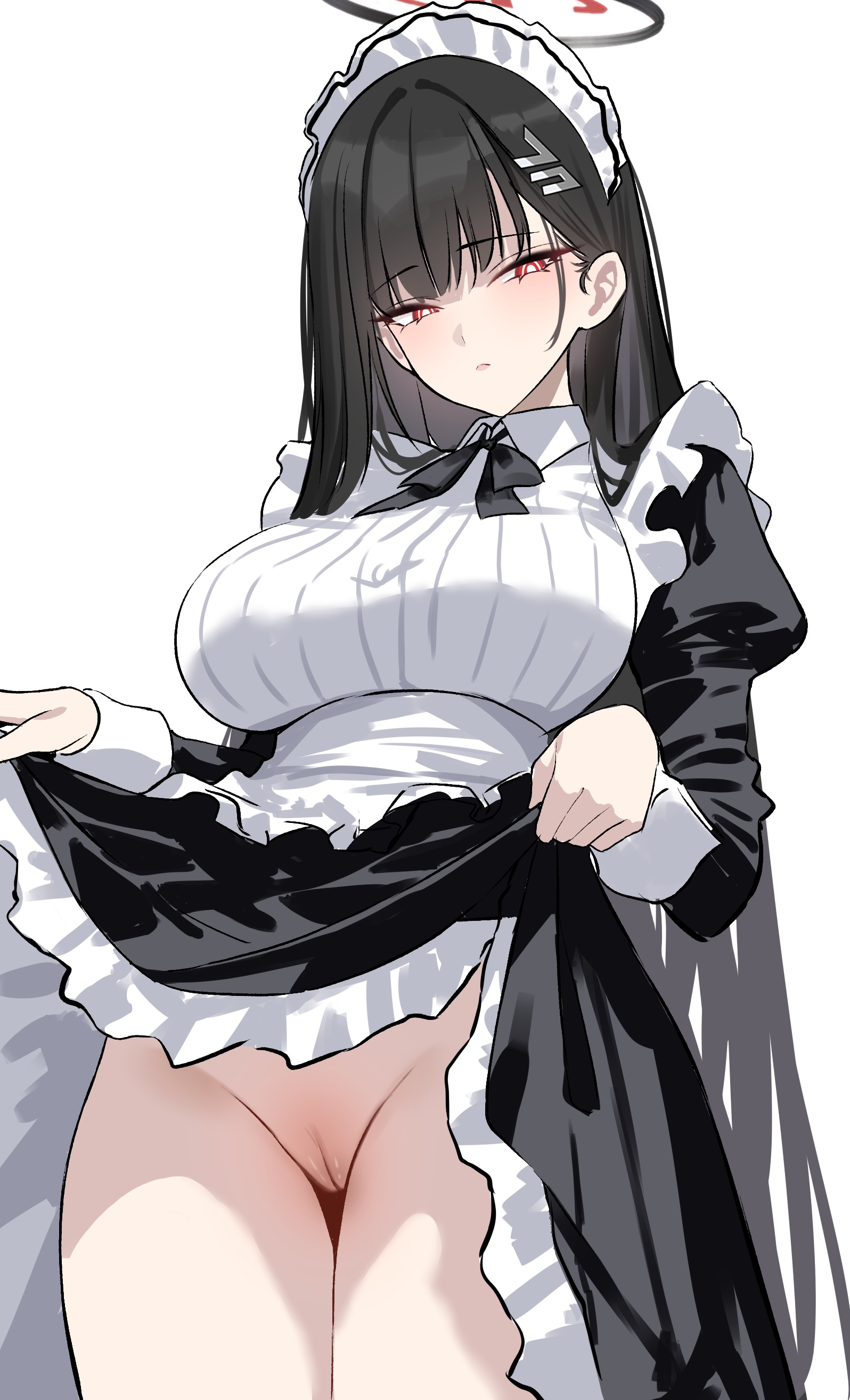 blue_archive halo maid nopan pussy shigure skirt_lift tsukatsuki_rio uncensored