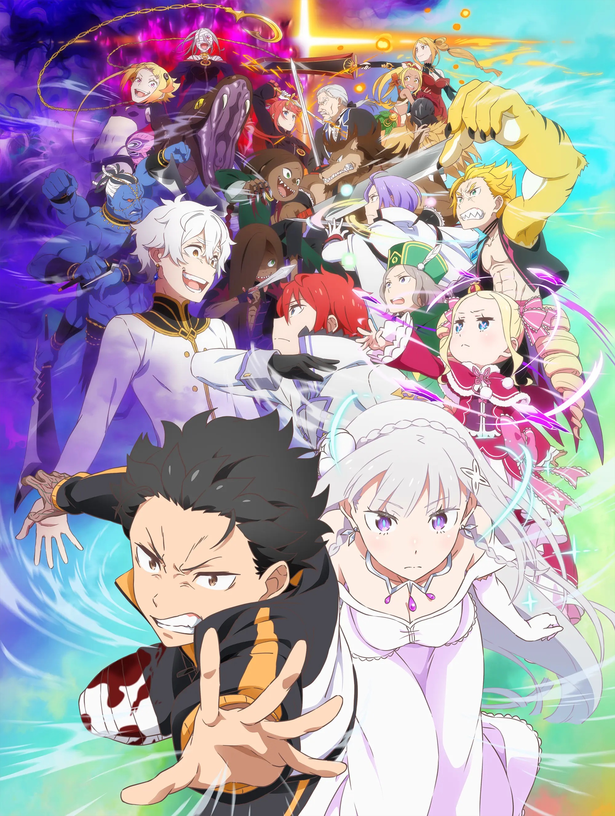 aldebaran_(re_zero) bandages beatrice_(re_zero) blood capella_emerada_lugunica dress emilia_(re_zero) garfiel_tinsel julius_juukulius liliana_masquerade natsuki_subaru no_bra otto_suwen priscilla_barielle re:zero_kara_hajimeru_isekai_seikatsu regulus_corneus reinhard_van_astrea ricardo_welkin rye_batenkaitos sagawa_haruka sirius_romaneeconti sword theresia_van_astrea uniform weapon wilhelm_van_astrea