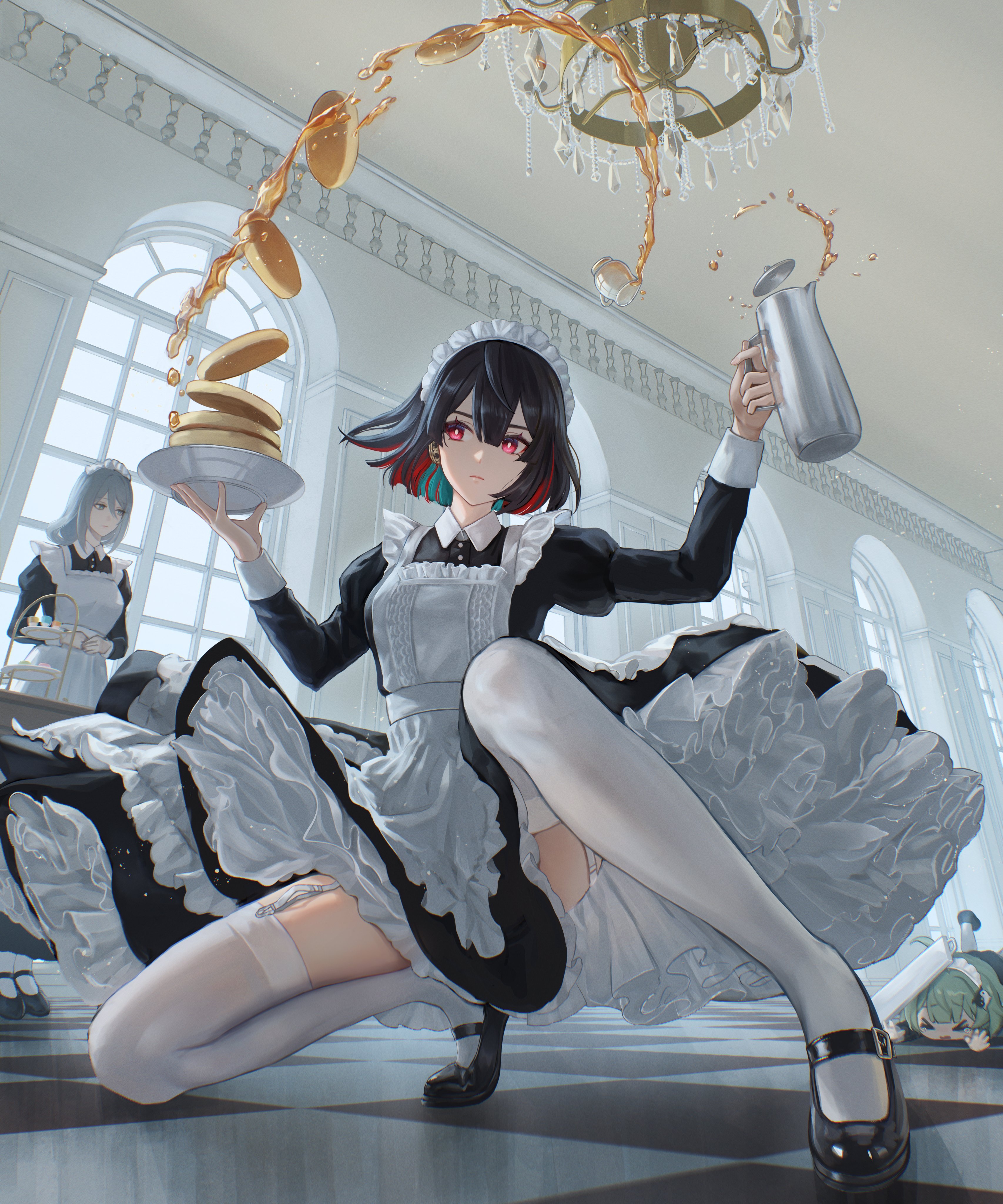 chibi hanya honkai:_star_rail huohuo maid michiko_(ui29) skirt_lift stockings thighhighs xueyi