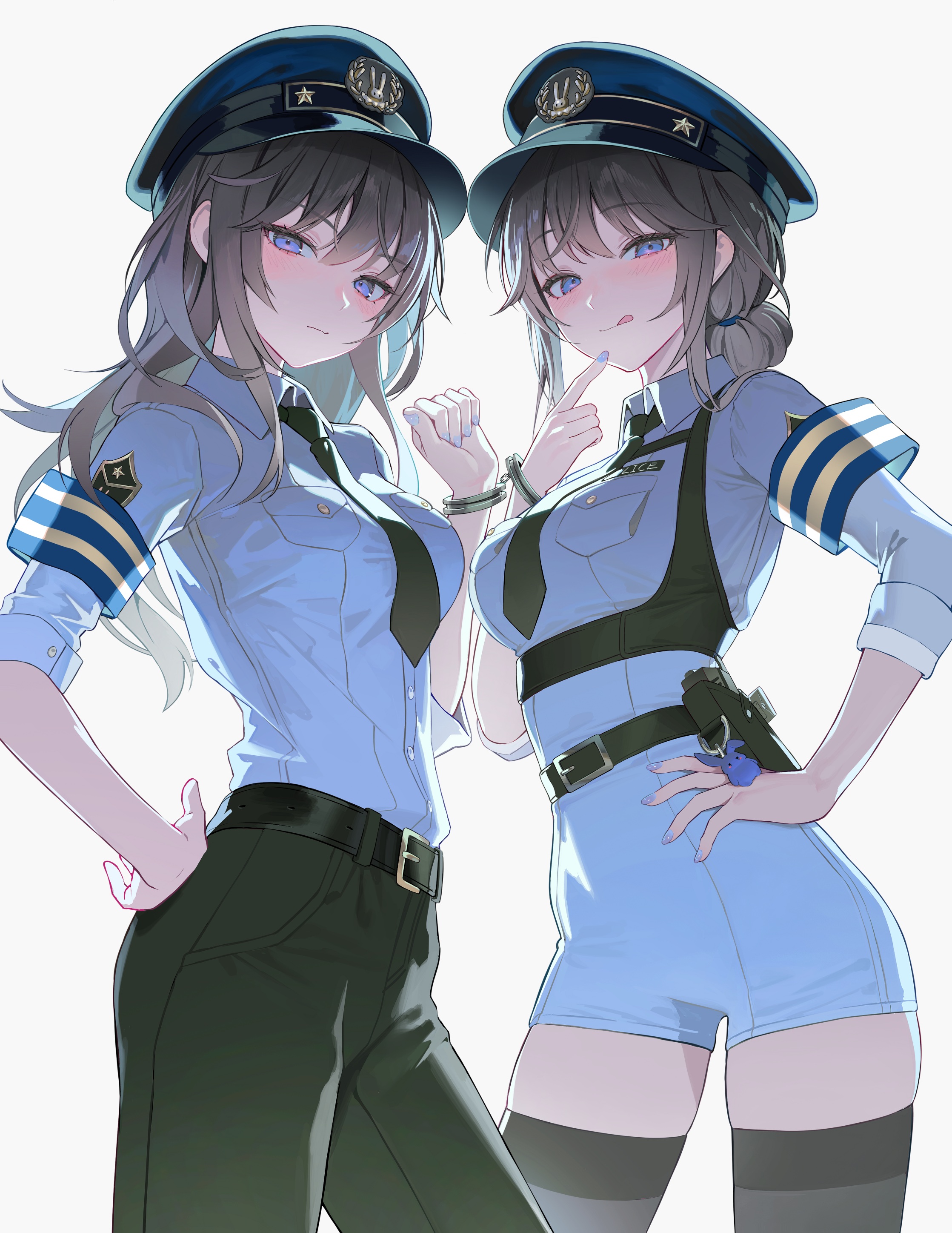 gun myabit police_uniform thighhighs