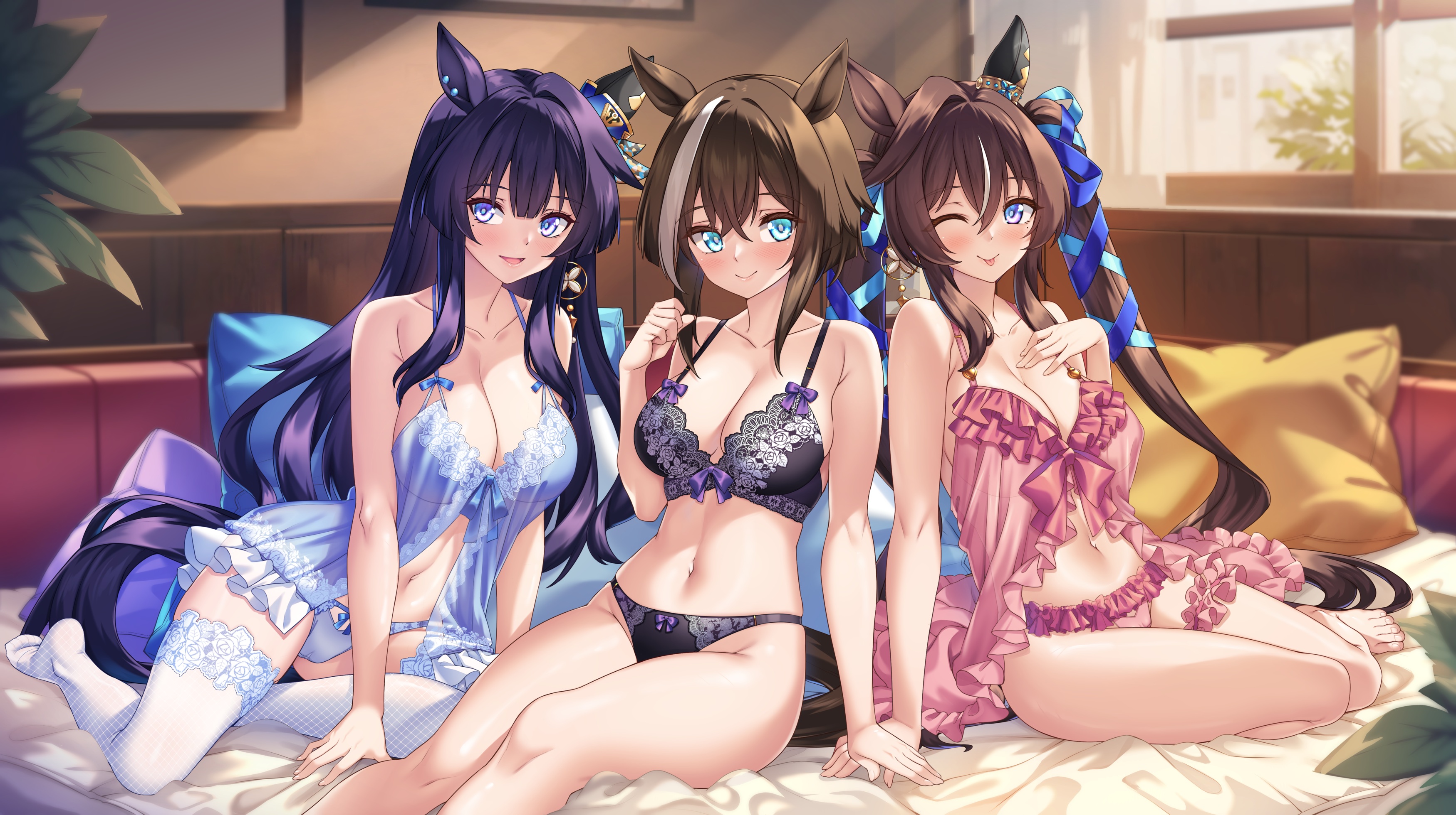 animal_ears bra cameltoe cheval_grand_(umamusume) fishnets garter lingerie merufena pantsu see_through tail thighhighs uma_musume_pretty_derby verxina_(umamusume) vivlos_(umamusume)
