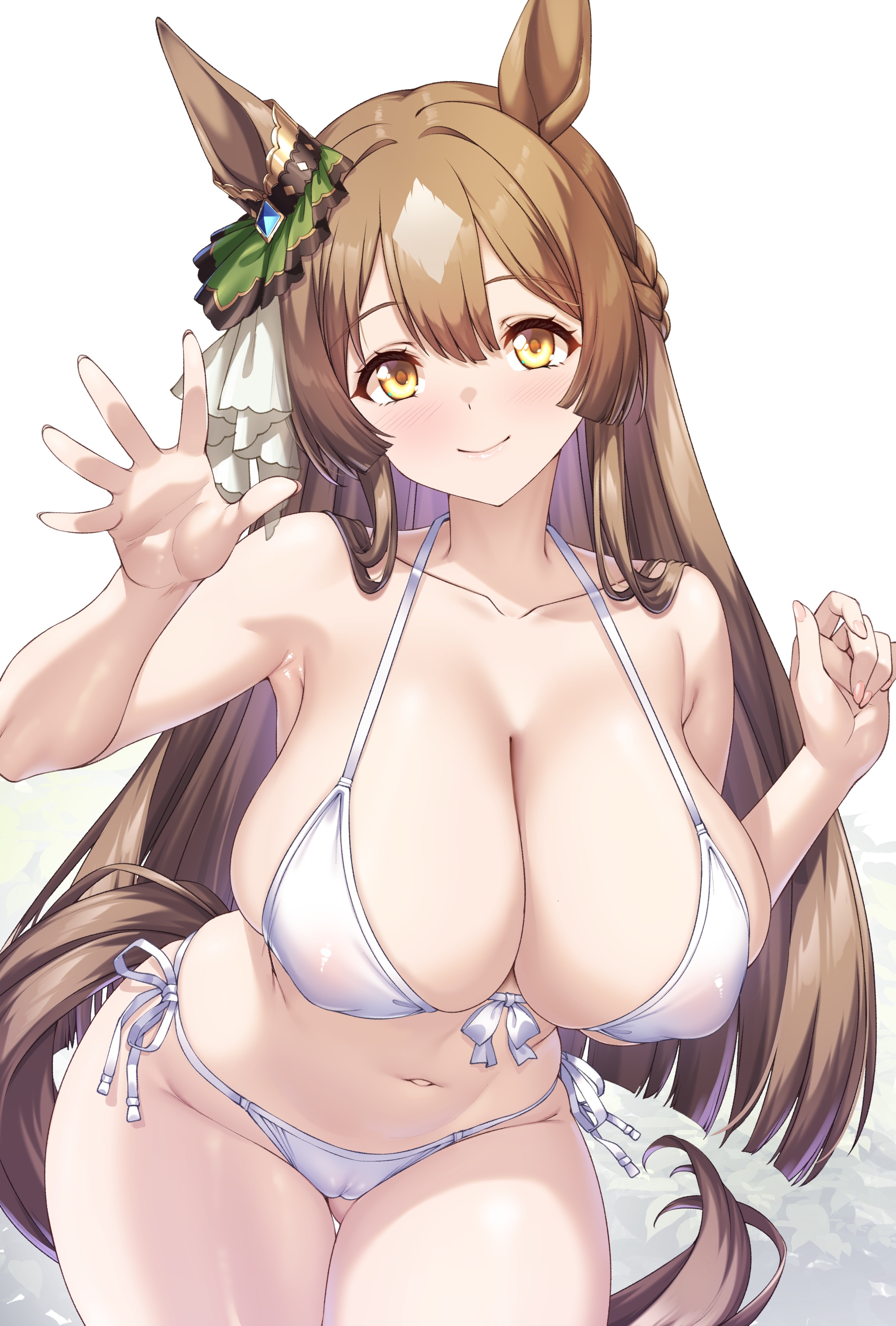 animal_ears bikini cameltoe erect_nipples merufena satono_diamond_(umamusume) swimsuits tail uma_musume_pretty_derby