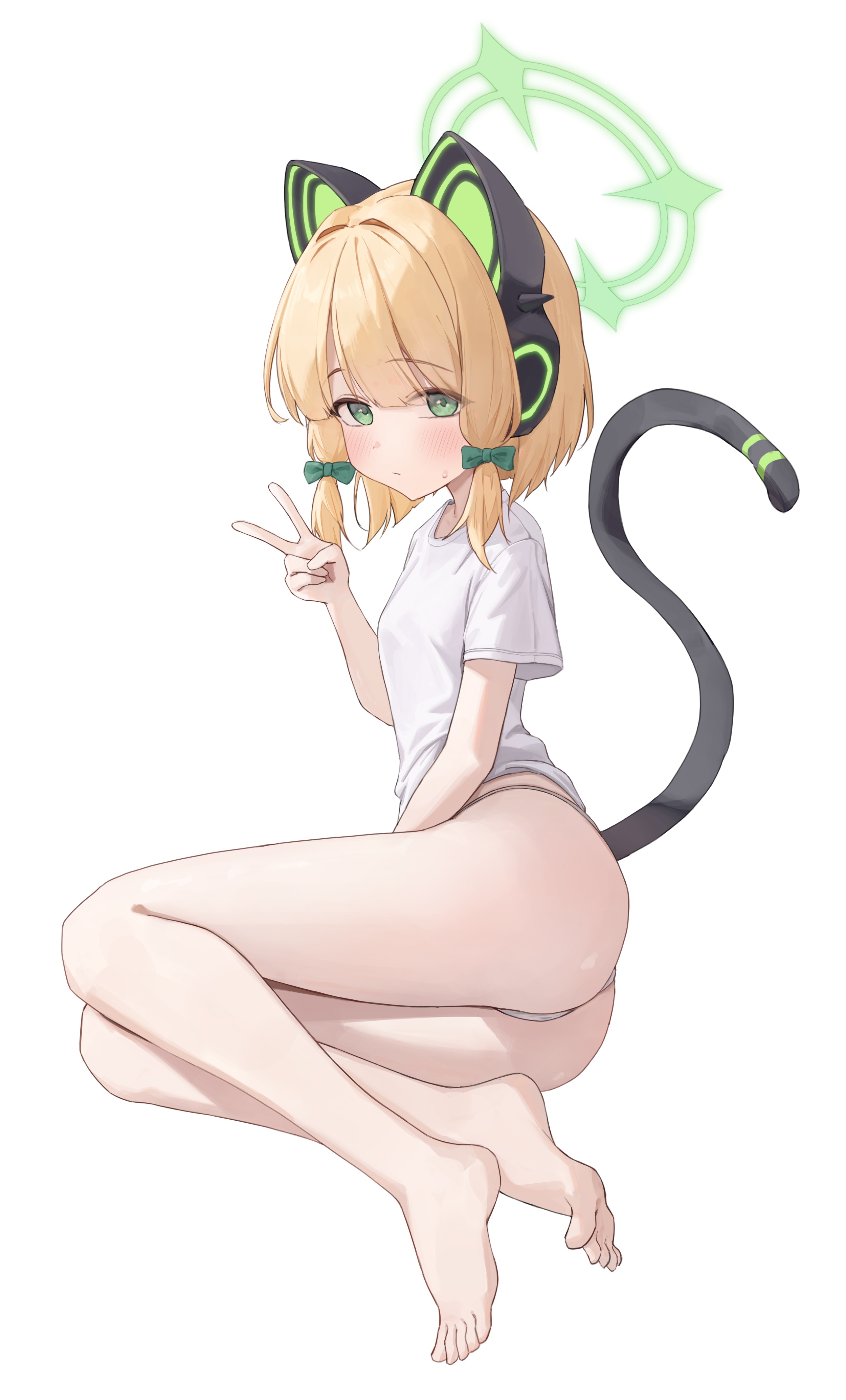 animal_ears blue_archive halo headphones loli nekomimi pantsu saiba_midori springrain_06 tail thong