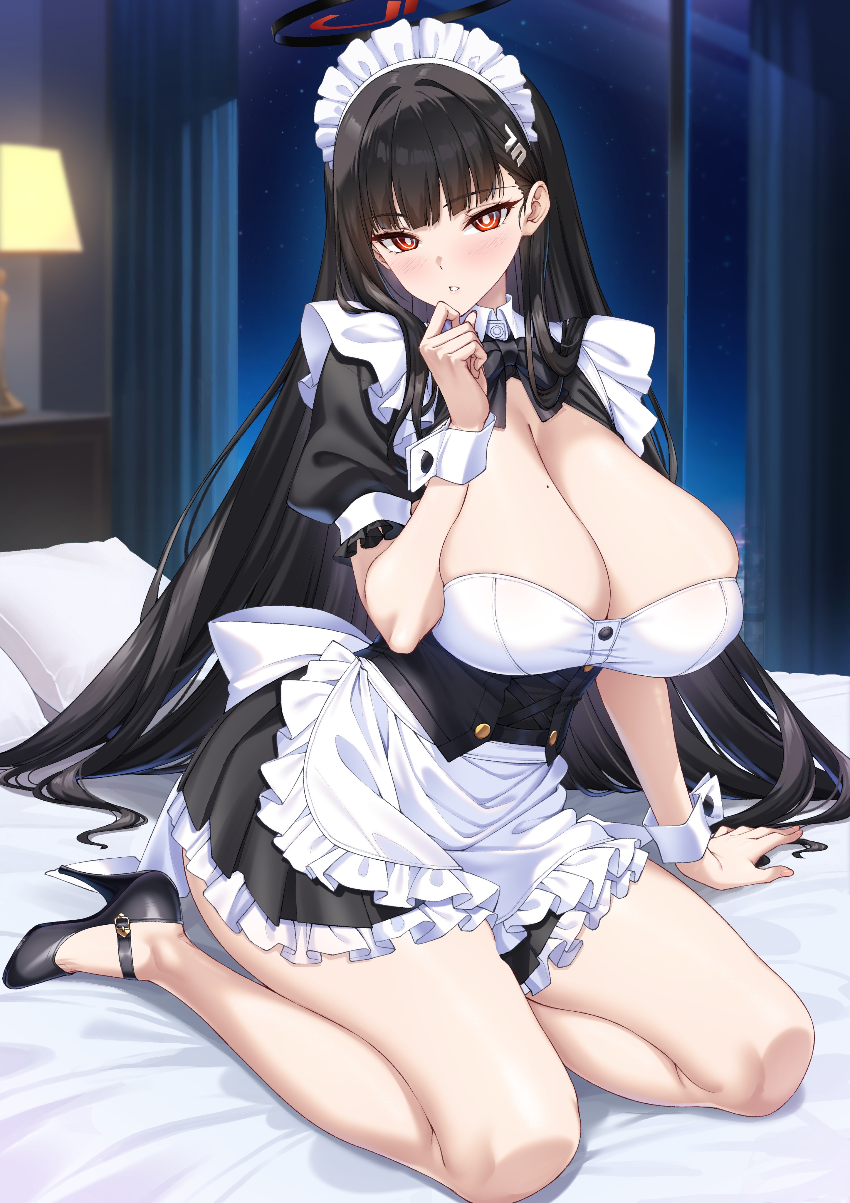 blue_archive halo heels maid merufena no_bra tsukatsuki_rio