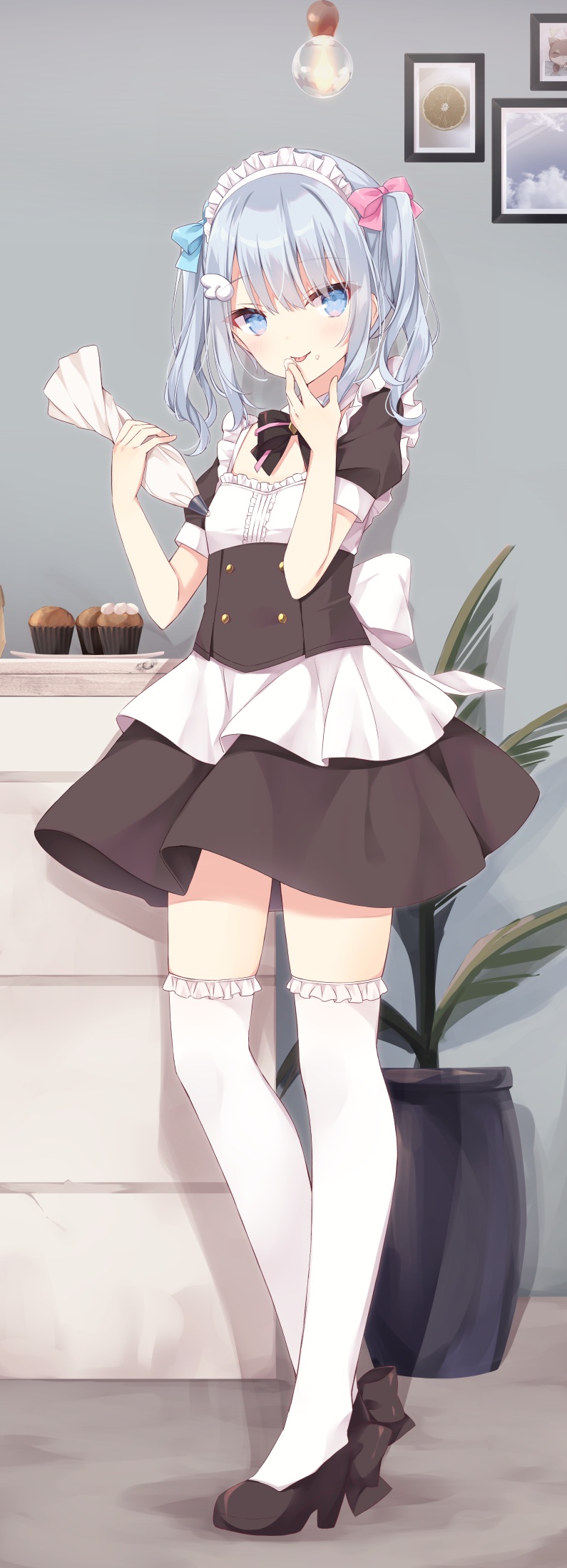 ao_(hoshi) cream heels hoshi maid thighhighs