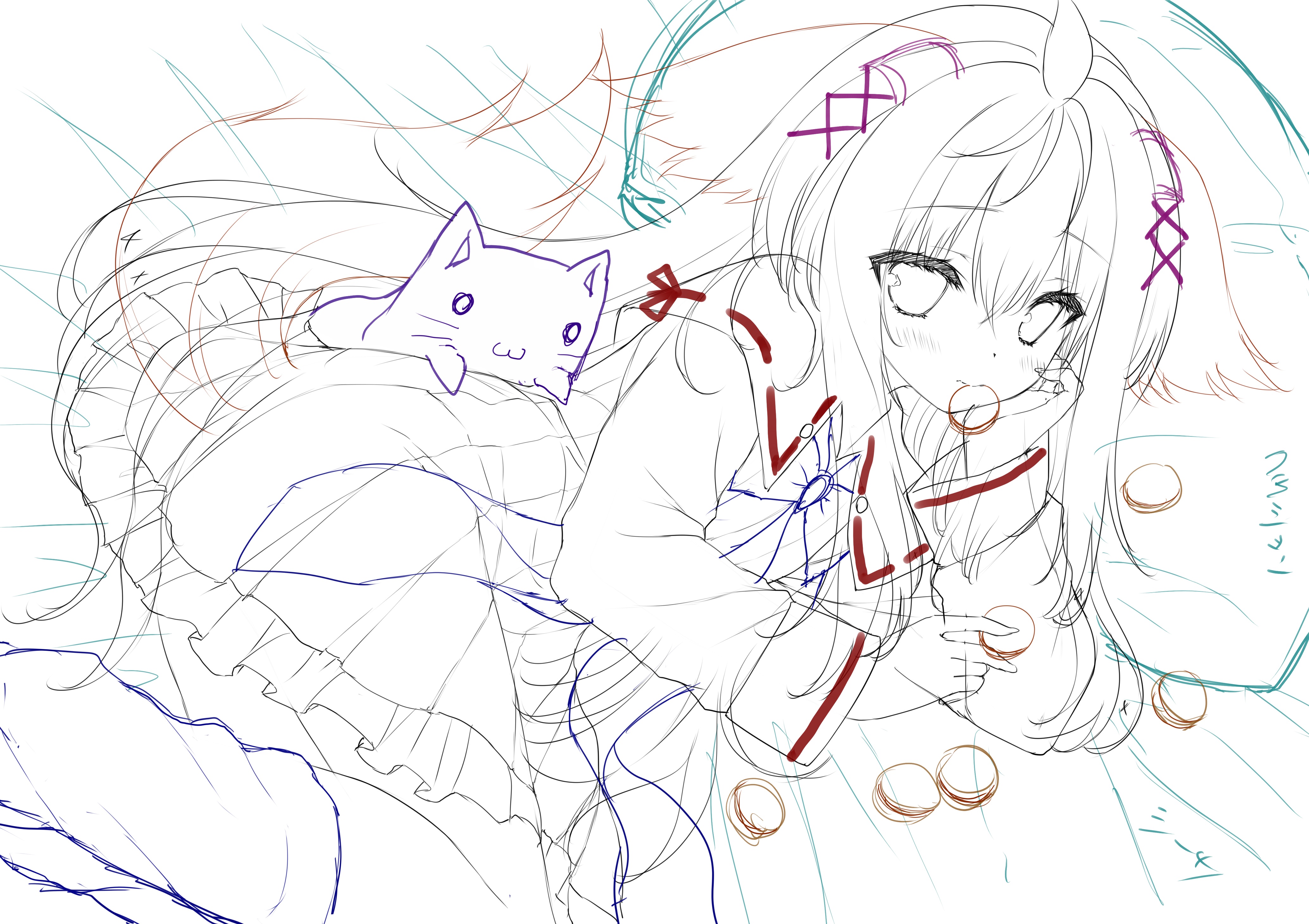 animal_ears inumimi lump_of_sugar moekibara_fumitake neko nursery_rhyme seifuku shikishima_krile sketch tail