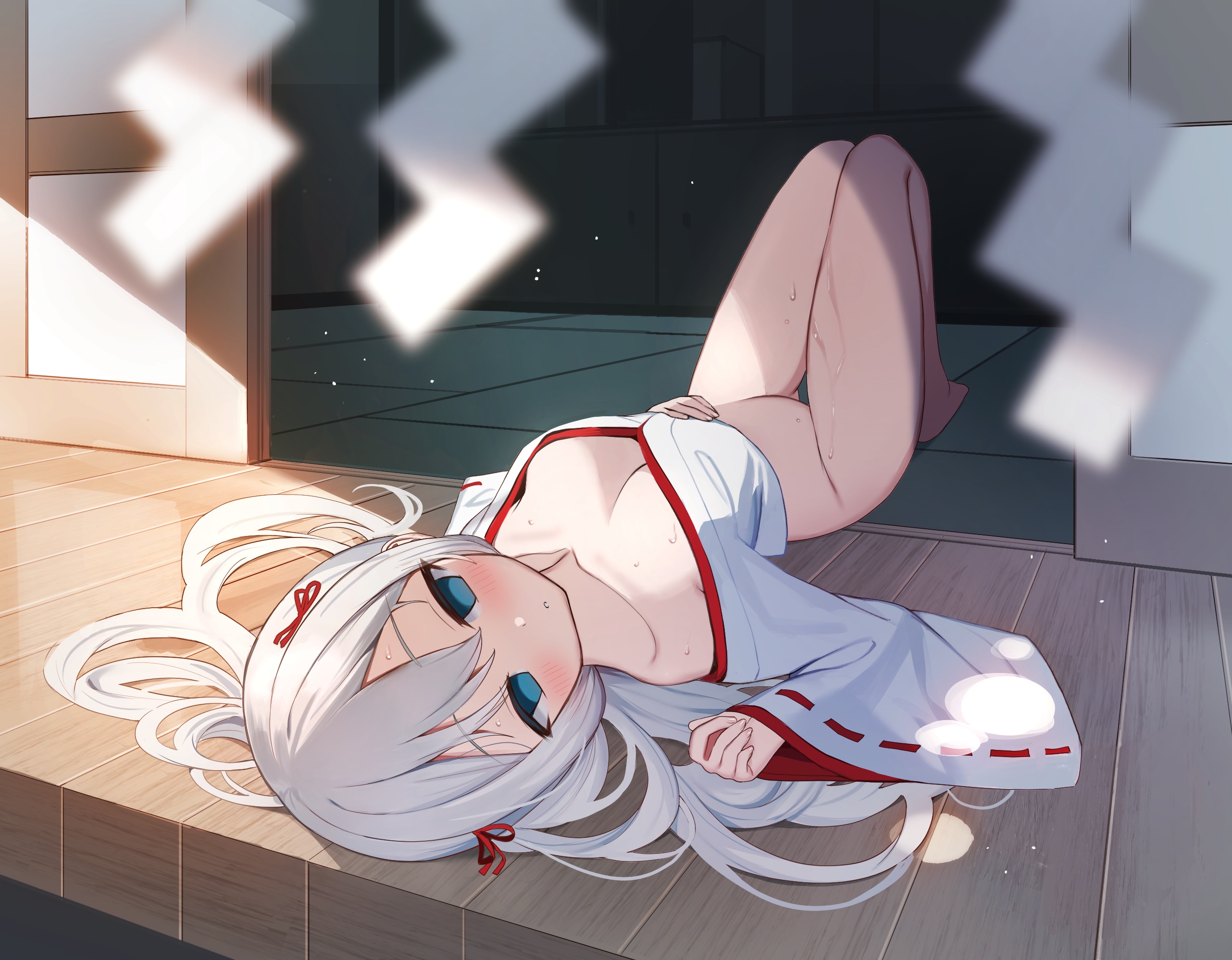 bottomless loli miko no_bra open_shirt tsuki_usagi wet