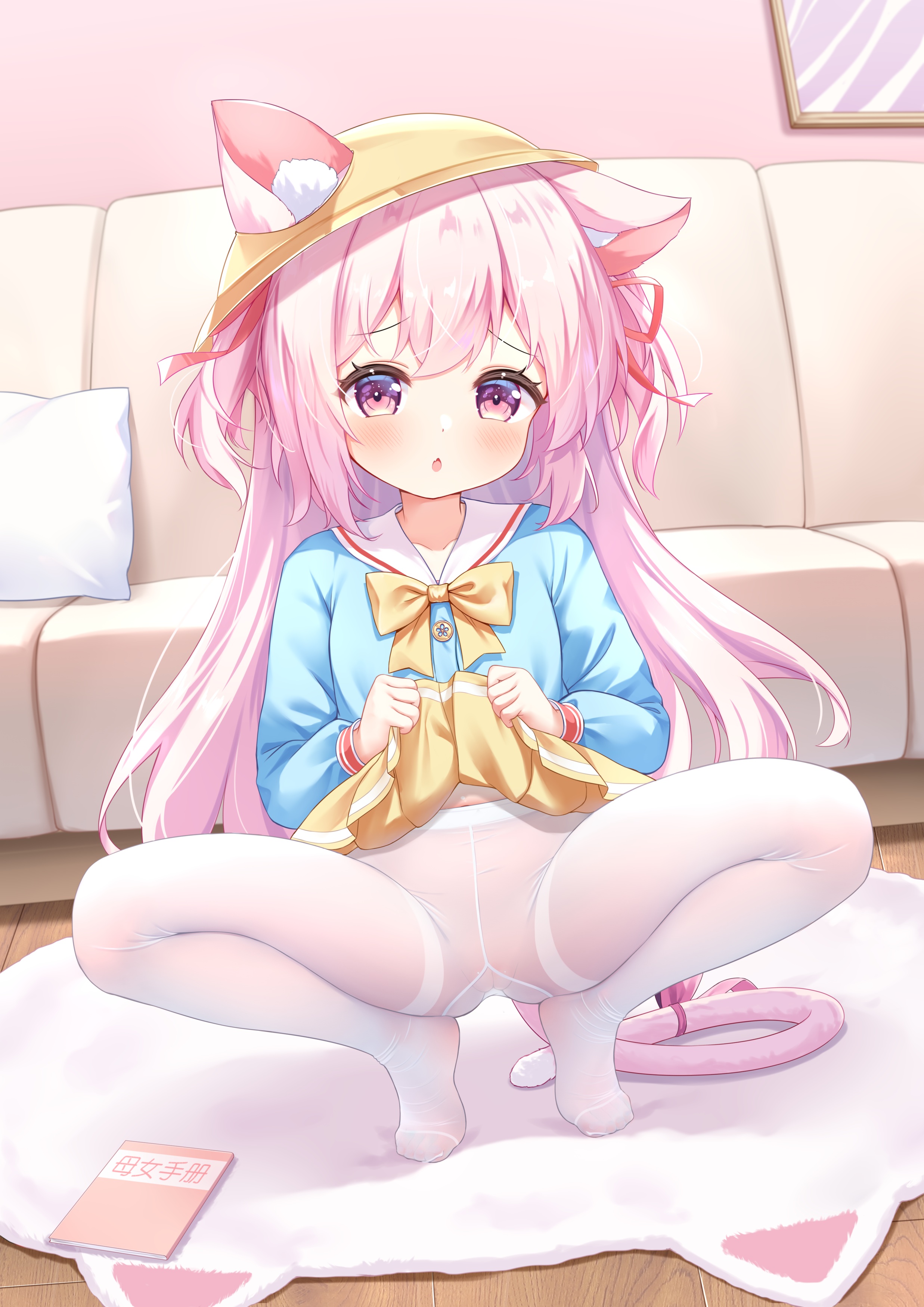 animal_ears azur_lane kisaragi_(azur_lane) loli nekomimi nopan pantyhose pussy qian_hen see_through seifuku skirt_lift tail uncensored