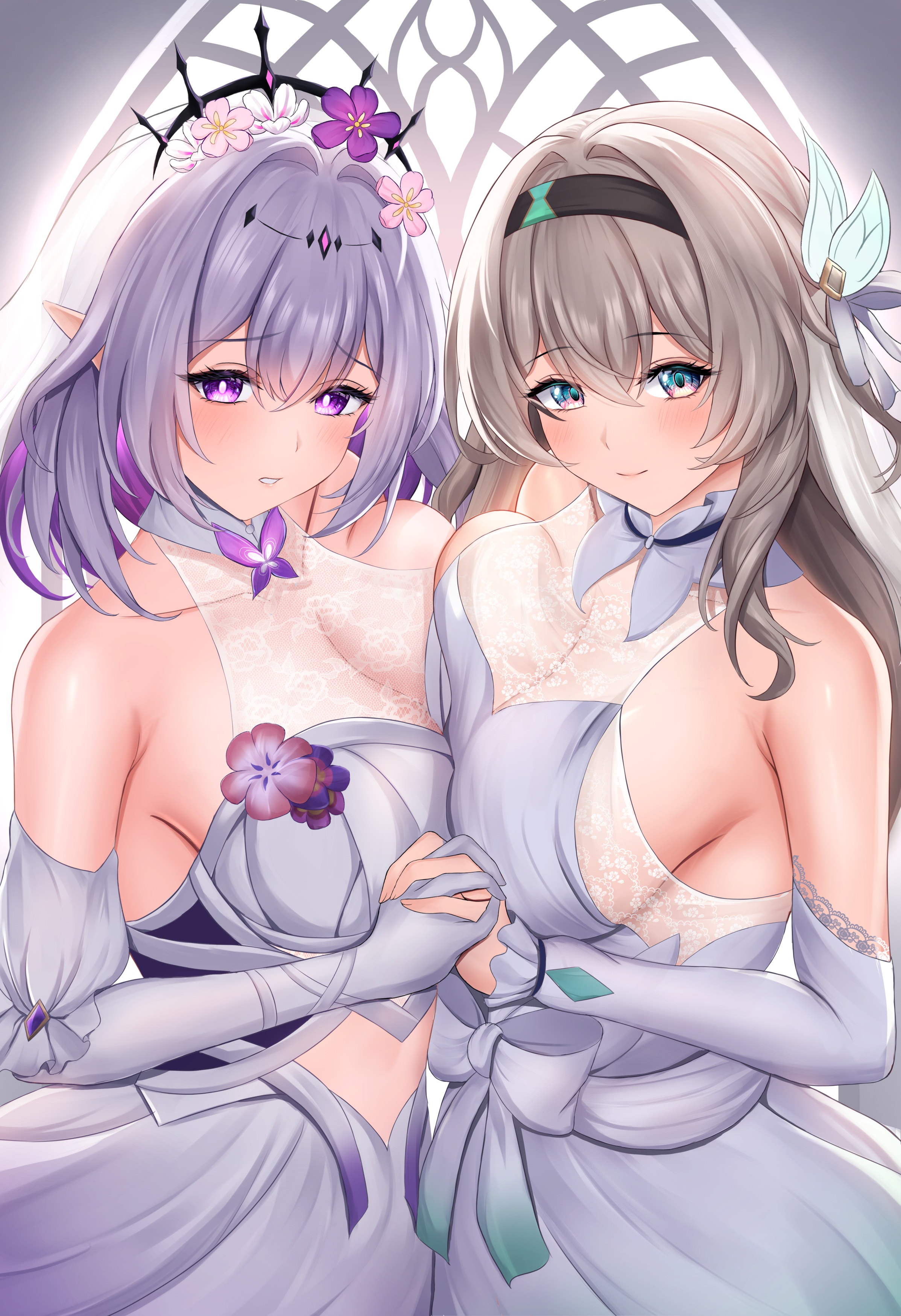 castorice dress firefly honkai:_star_rail no_bra pointy_ears see_through shouhaku symmetrical_docking wedding_dress