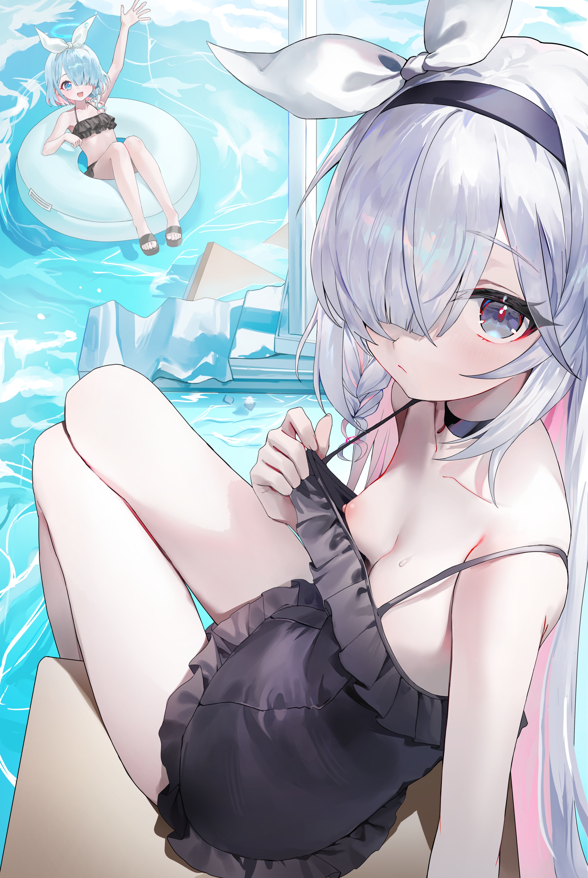 arona_(blue_archive) bikini blue_archive breasts halo loli minojko112 nipples plana_(blue_archive) swimsuits undressing