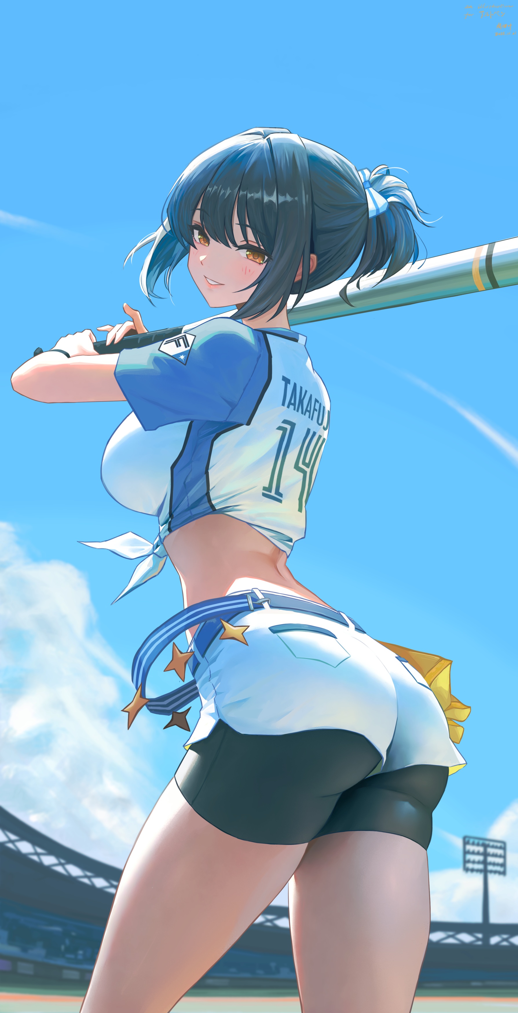 ass baseball bike_shorts qingli_ye shirt_lift takafuji_kako the_idolm@ster the_idolm@ster_cinderella_girls uniform