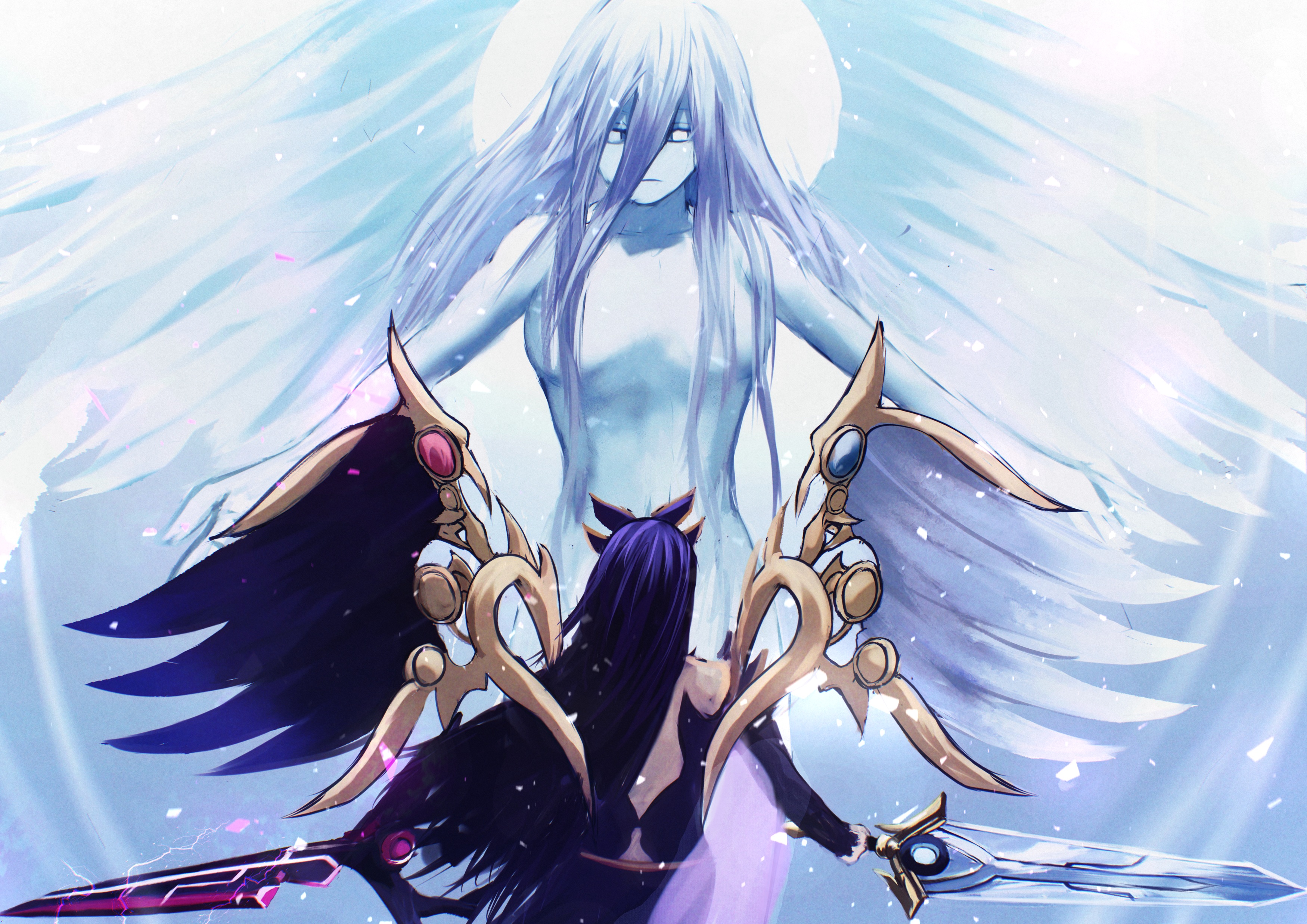 date_a_live dress naked no_bra sword tagme takamiya_mio wings yatogami_tooka