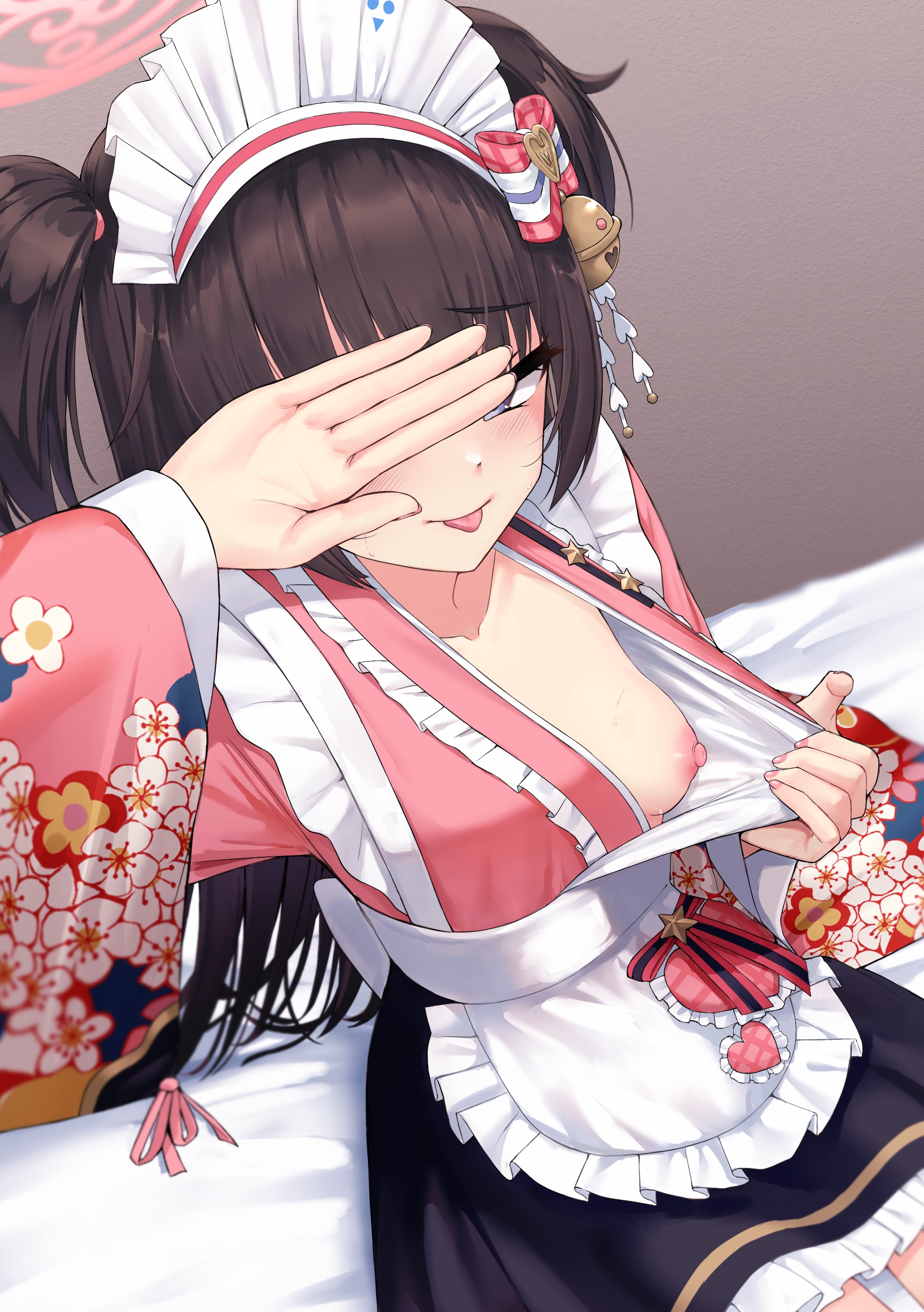 blue_archive breasts halo kawawa_shizuko loli maid nipples no_bra open_shirt toshise. undressing wa_maid