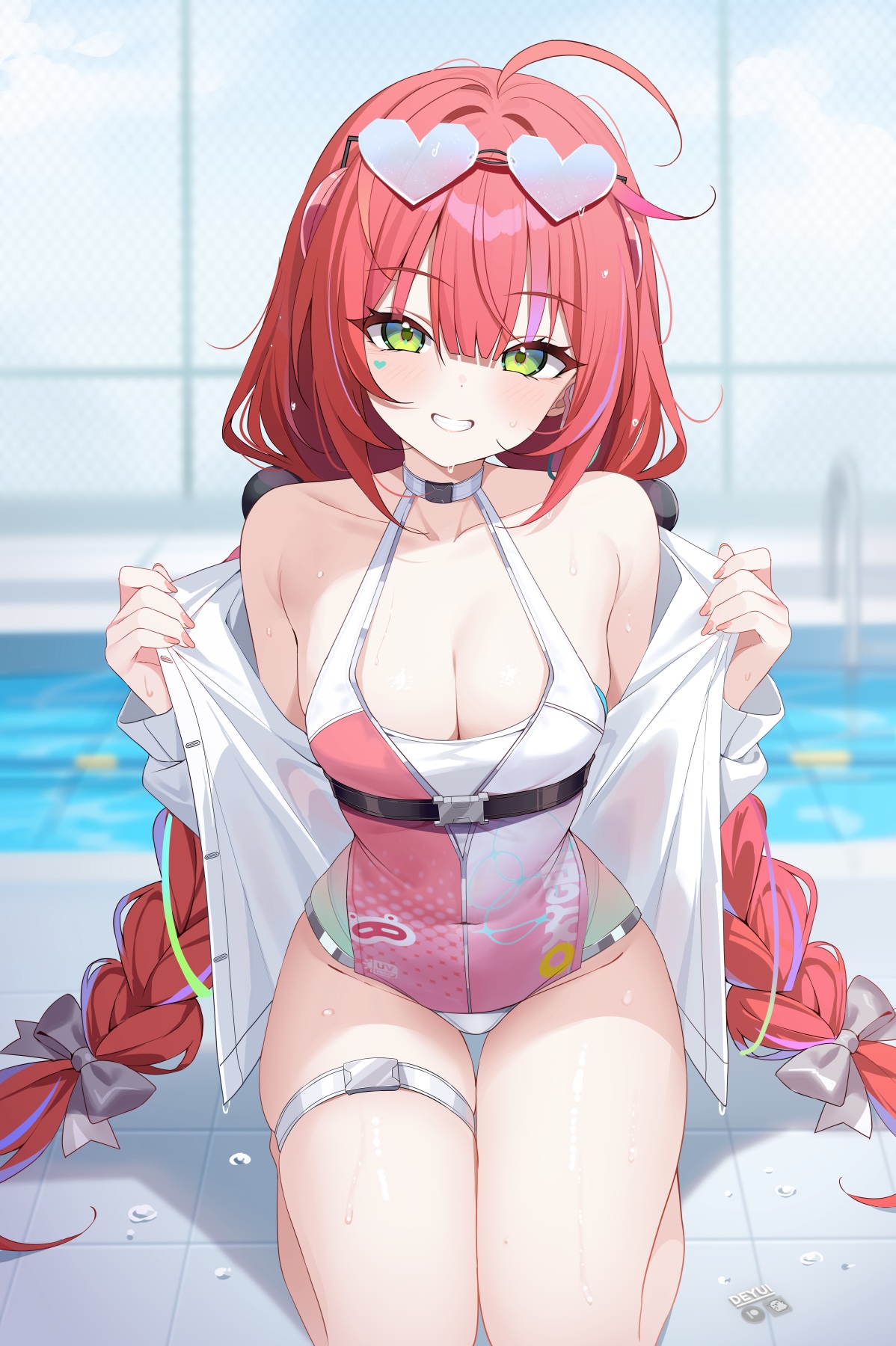 deyui dress_shirt garter megane swimsuits ukinami_yuzuha undressing wet zenless_zone_zero