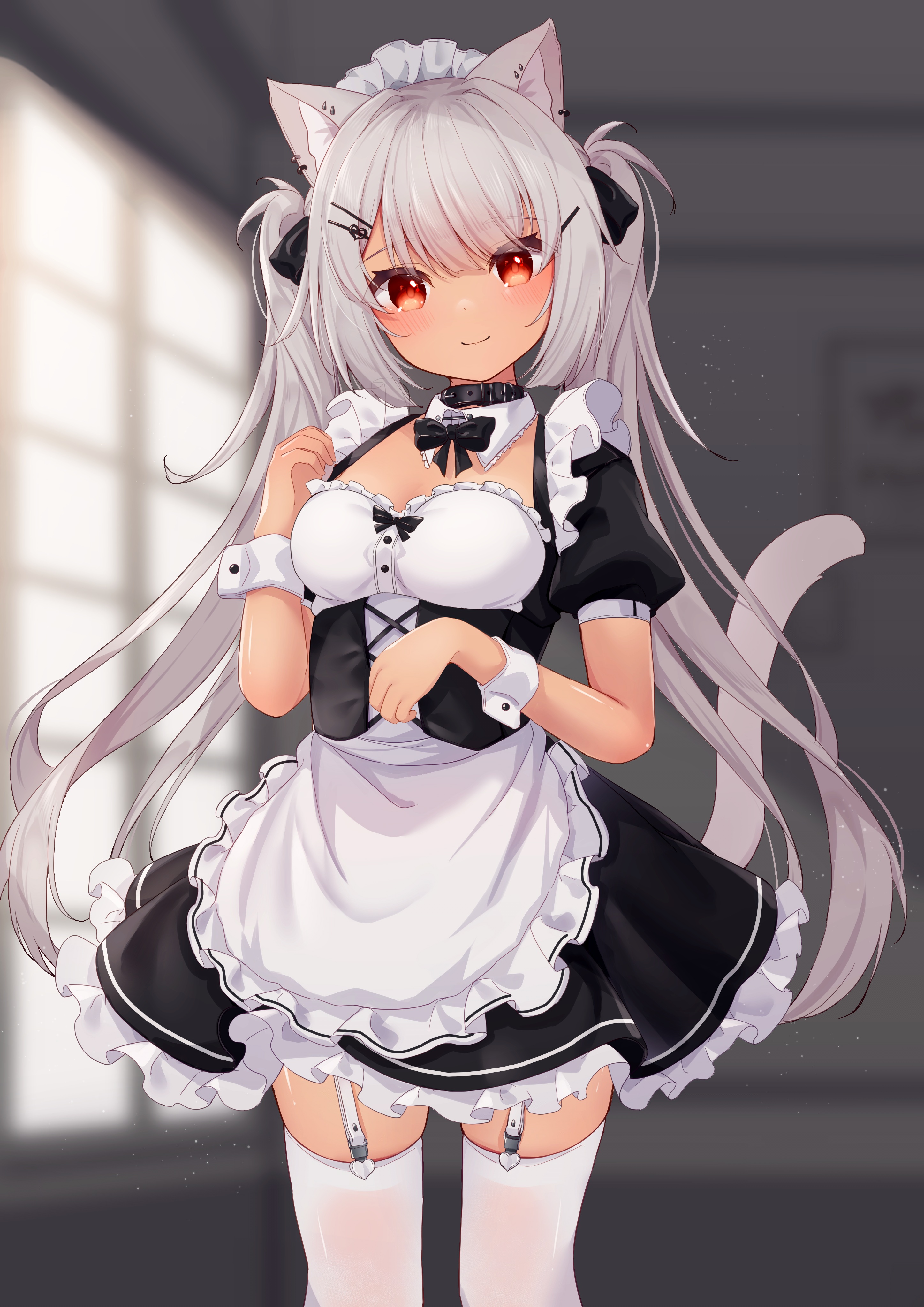 hinata (pixiv53862745) animal ears maid nekomimi stockings tail ...