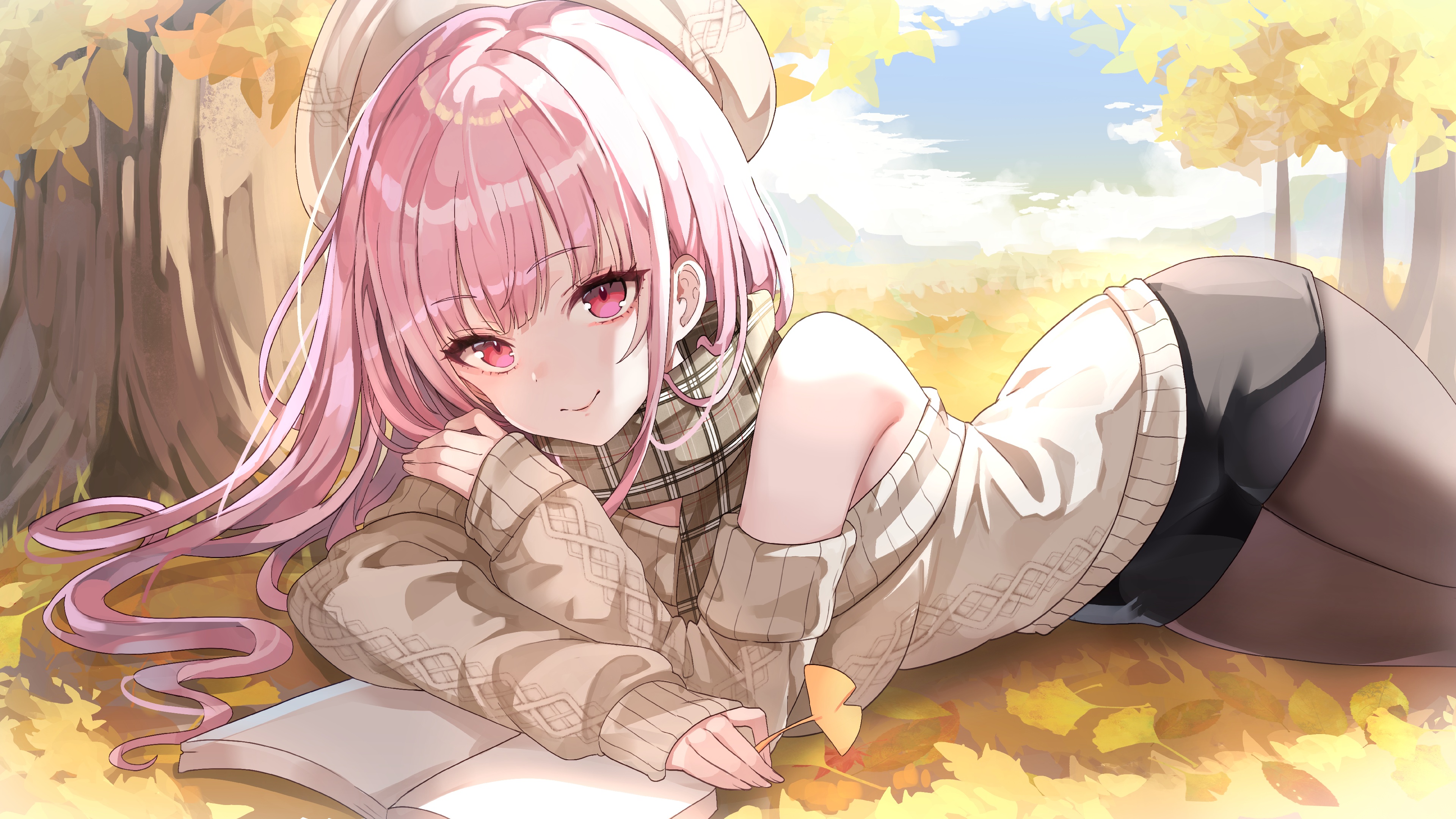 hololive hololive_english misyune mori_calliope pantyhose sweater wallpaper