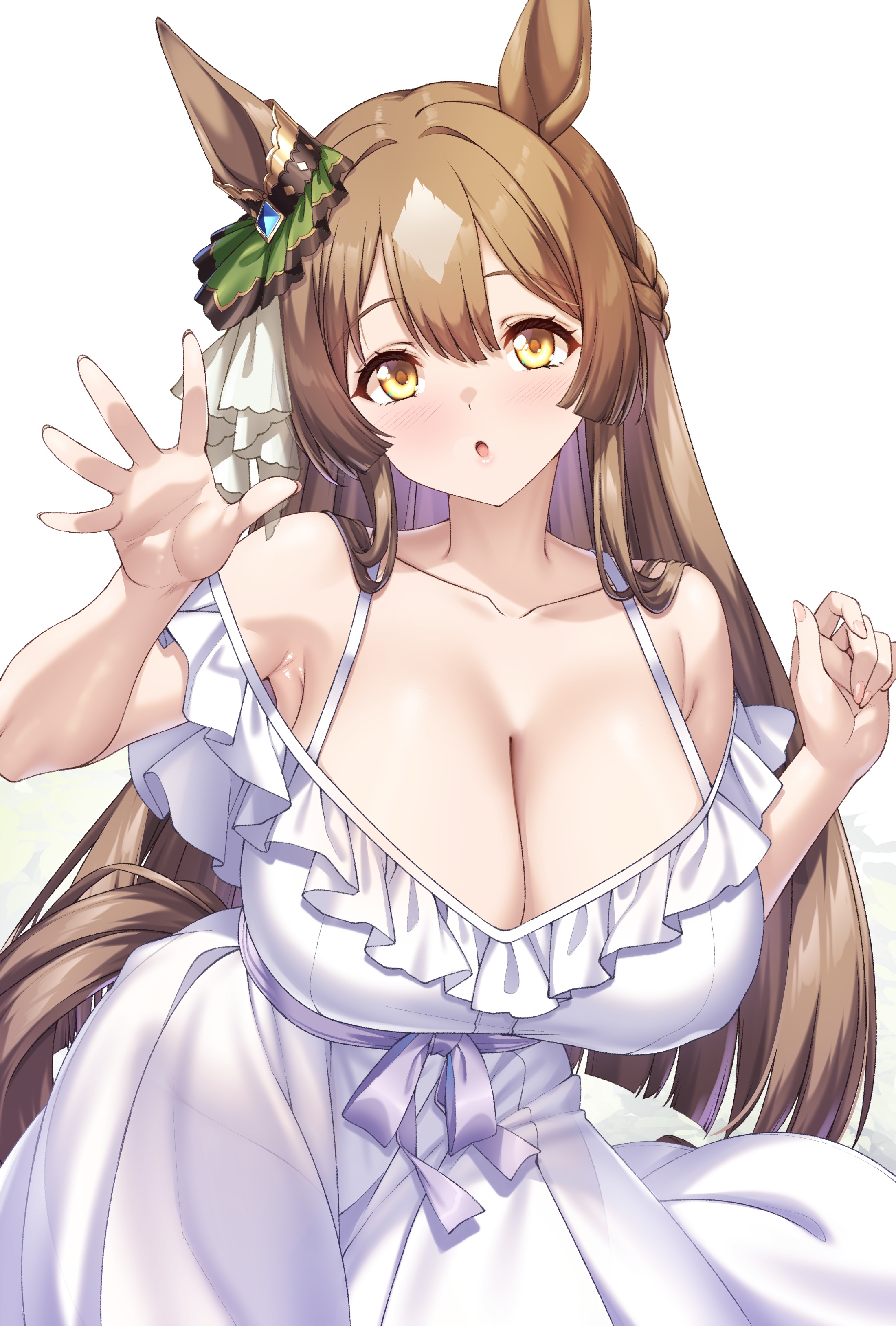 animal_ears dress merufena no_bra nopan satono_diamond_(umamusume) see_through summer_dress tail uma_musume_pretty_derby