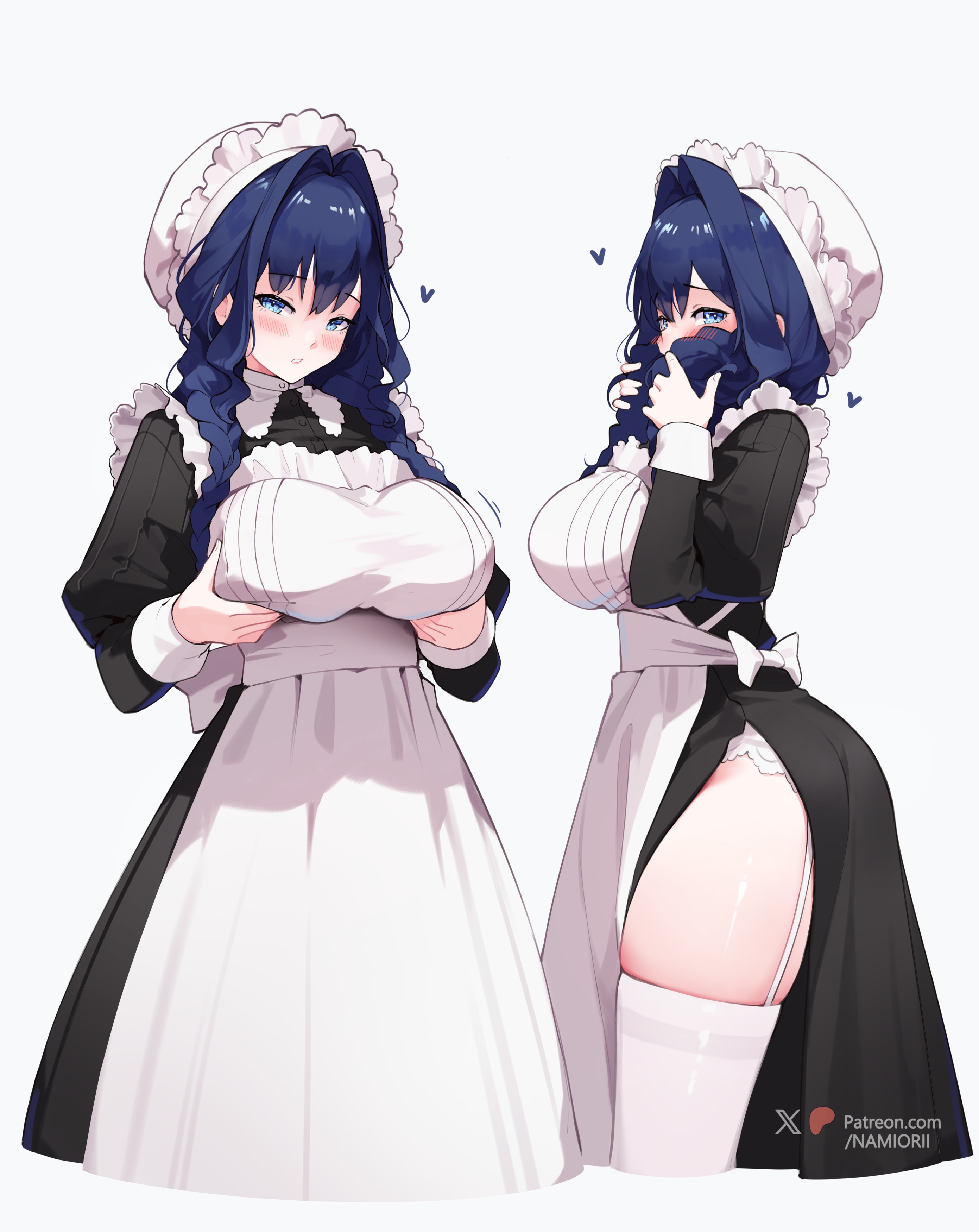 breast_hold garter_belt hololive hololive_english maid namiorii ouro_kronii stockings thighhighs