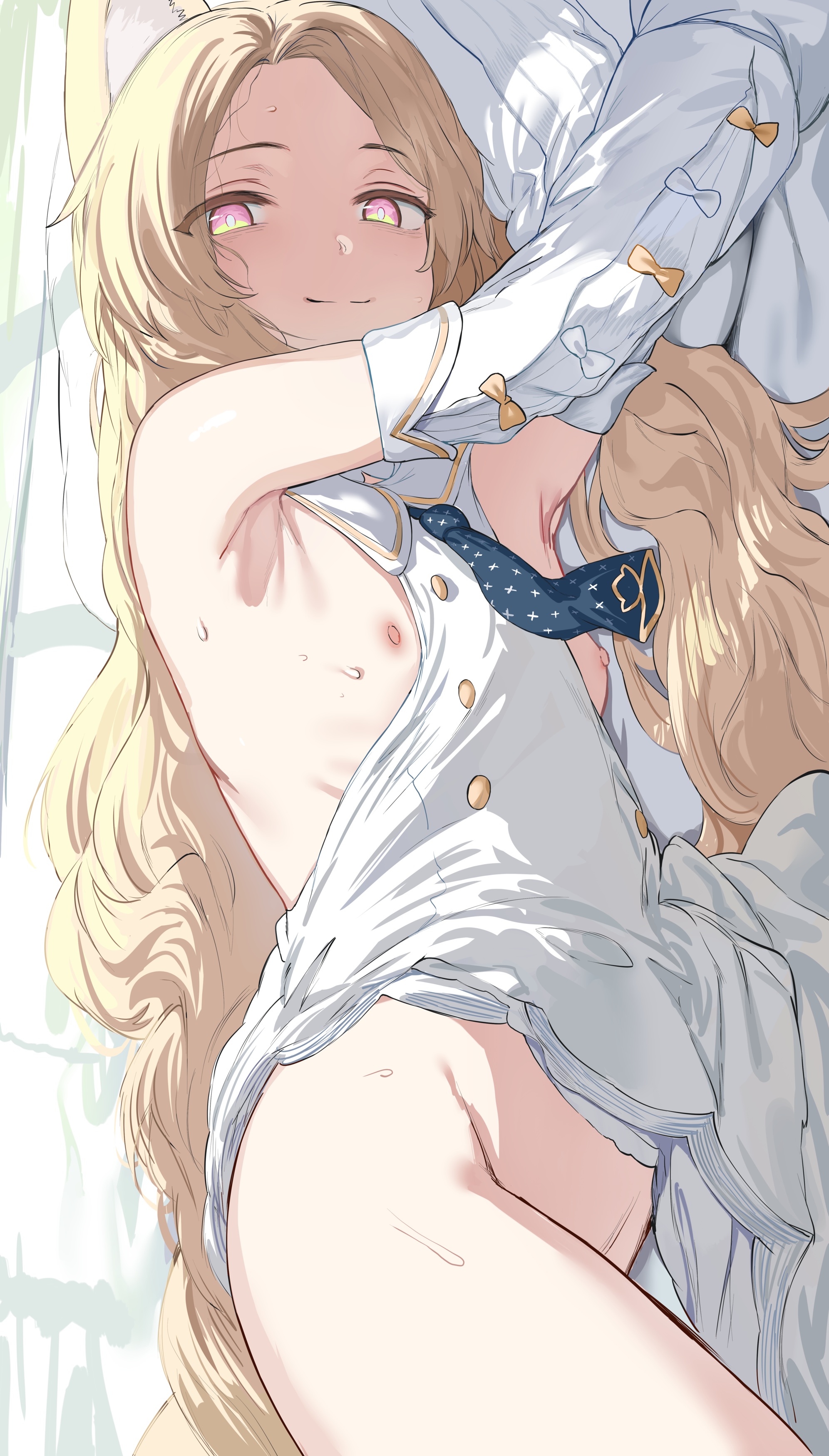 animal_ears blue_archive breasts dress hews kitsune loli nipples no_bra nopan skirt_lift wet yurizono_seia