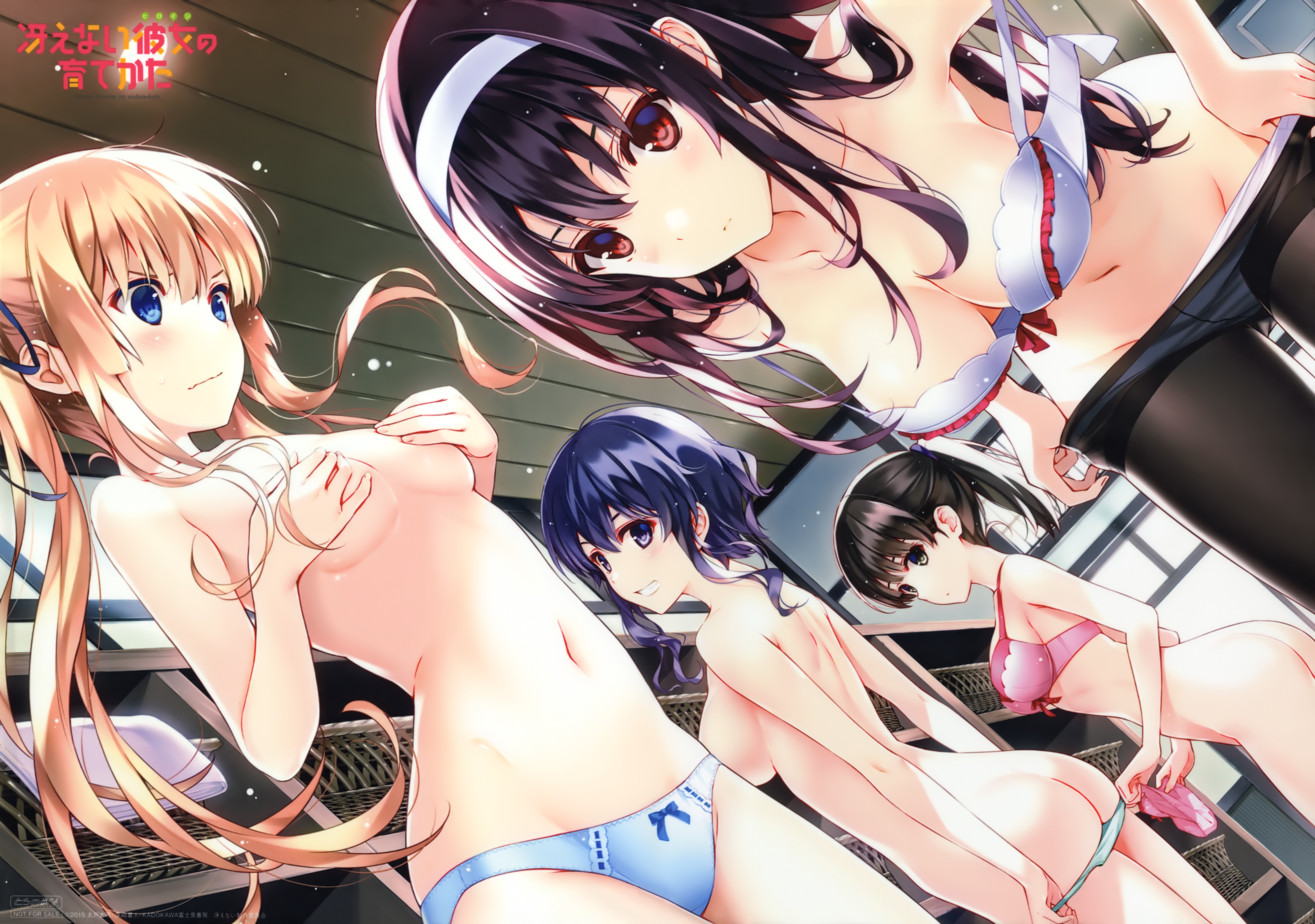 ass bottomless bra breast_hold hyoudou_michiru kasumigaoka_utaha katou_megumi misaki_kurehito pantsu panty_pull pantyhose saenai_heroine_no_sodatekata sawamura_spencer_eriri see_through topless undressing