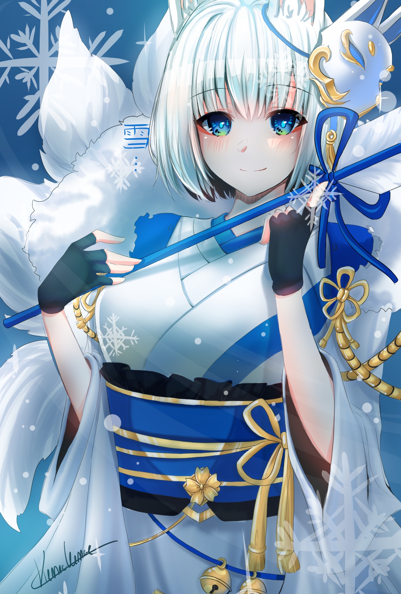 kemokemoe azur lane kaga (azur lane) animal ears kimono kitsune tail ...