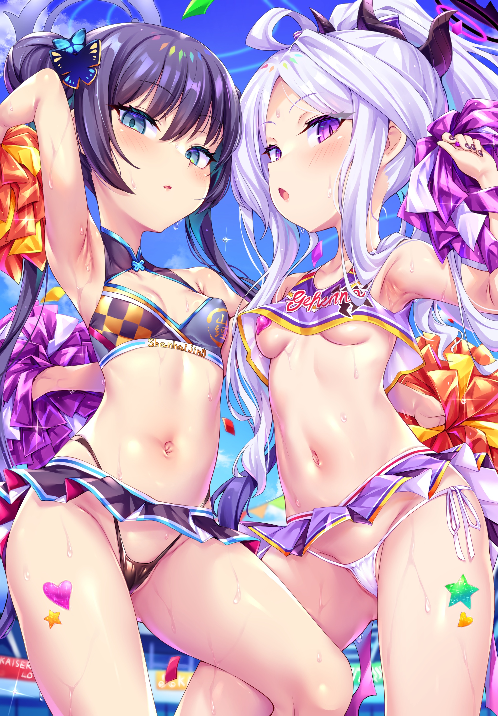 bikini blue_archive breasts cameltoe cheerleader devil erect_nipples halo horns loli no_bra pasties ryuuge_kisaki shirt_lift skirt_lift sorasaki_hina swimsuits thong toraishi_666 wet wings