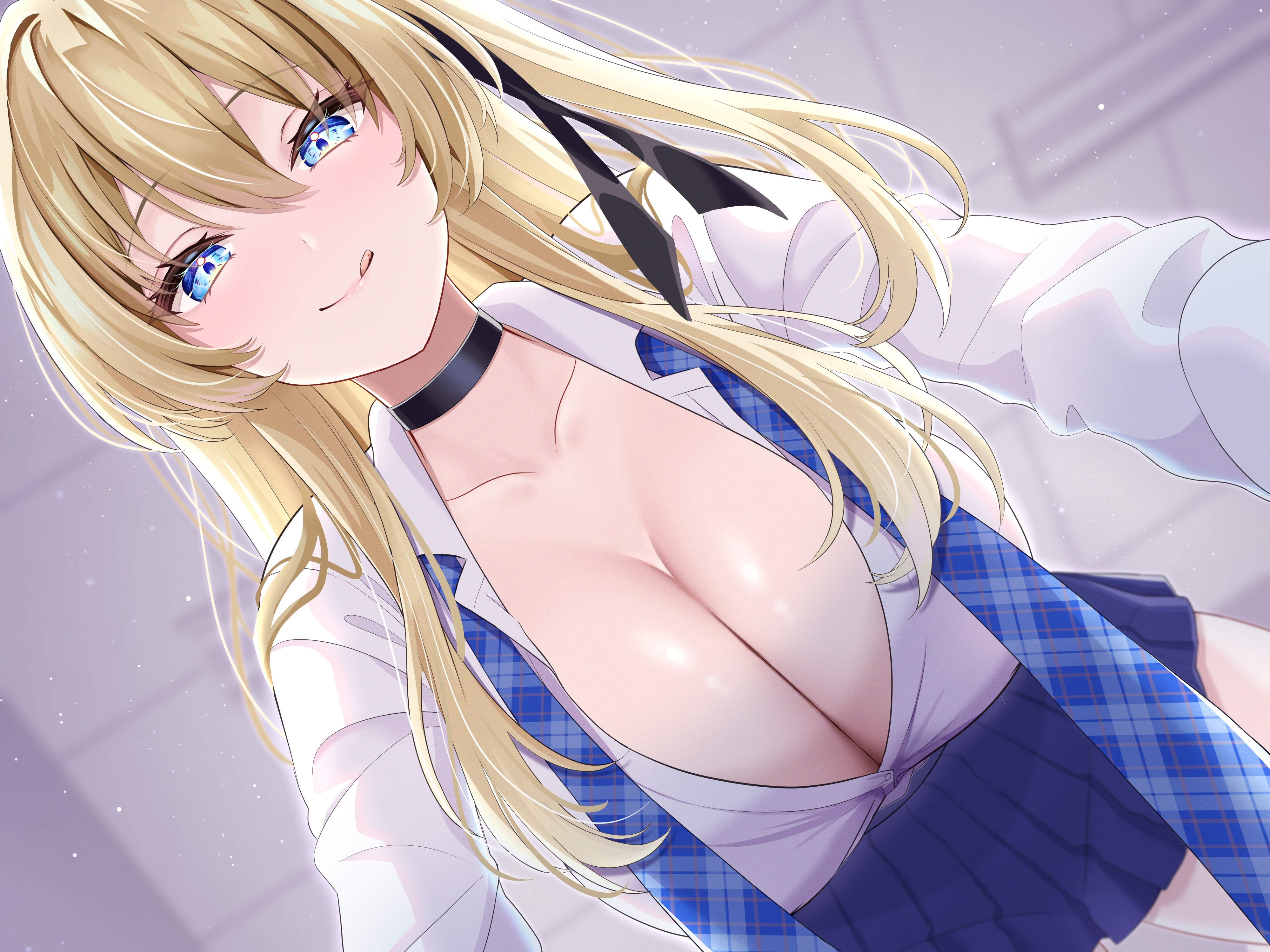 cleavage hayashi_yori open_shirt seifuku