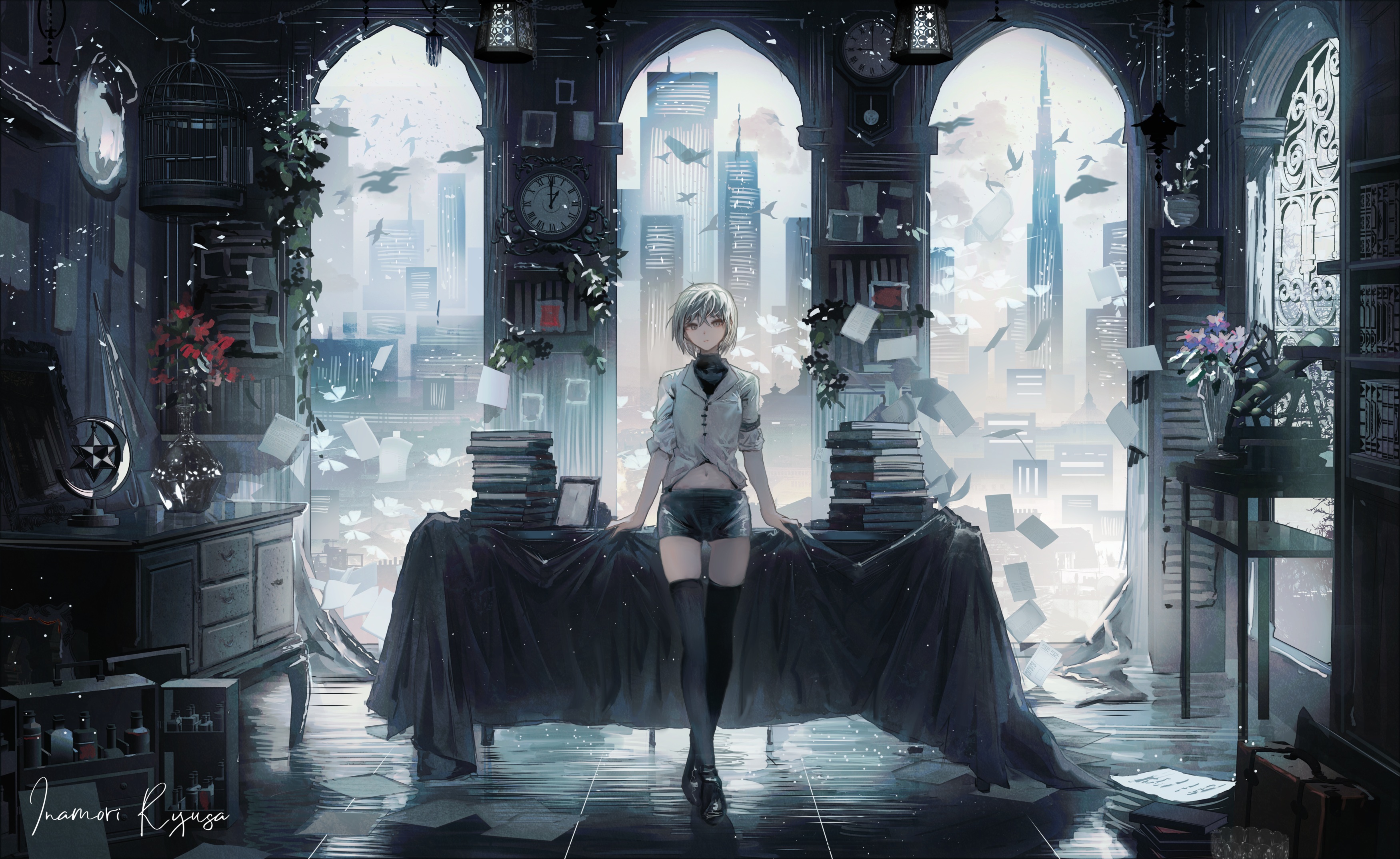 inamori_ryuusa landscape thighhighs