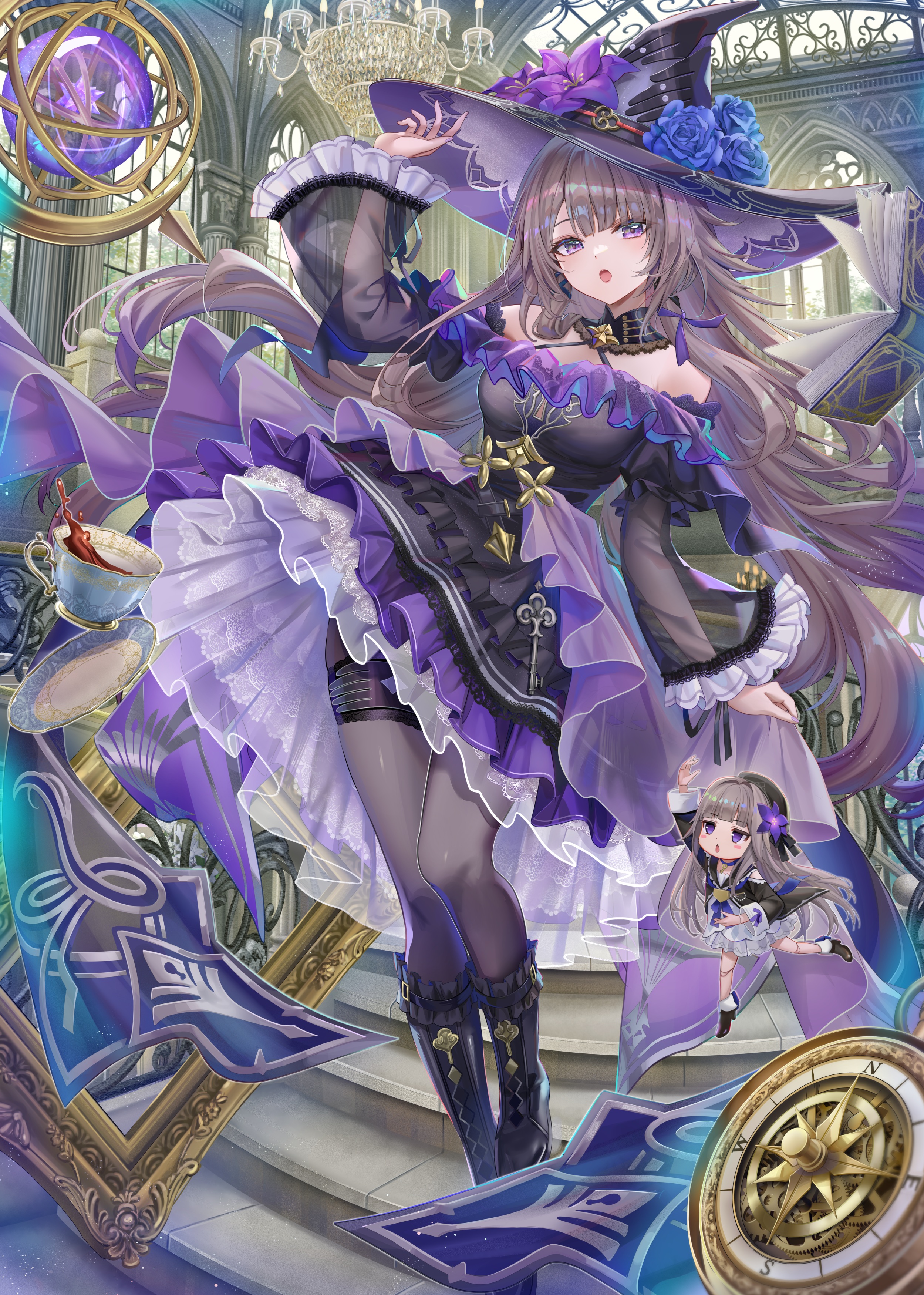 chibi garter heels herta honkai:_star_rail pantyhose see_through skirt_lift torino_akua witch