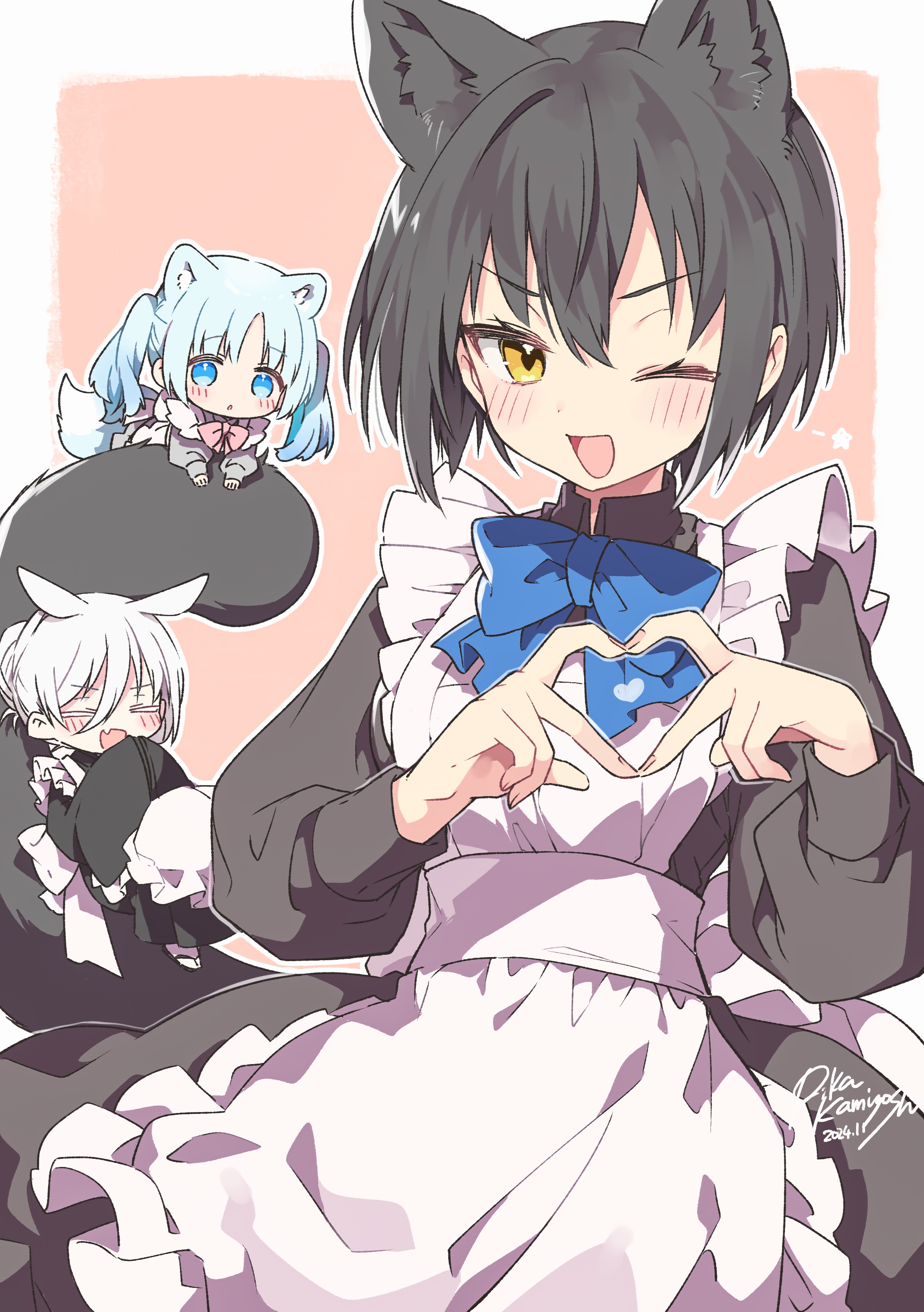 animal_ears chibi kamiyoshi_rika maid tail