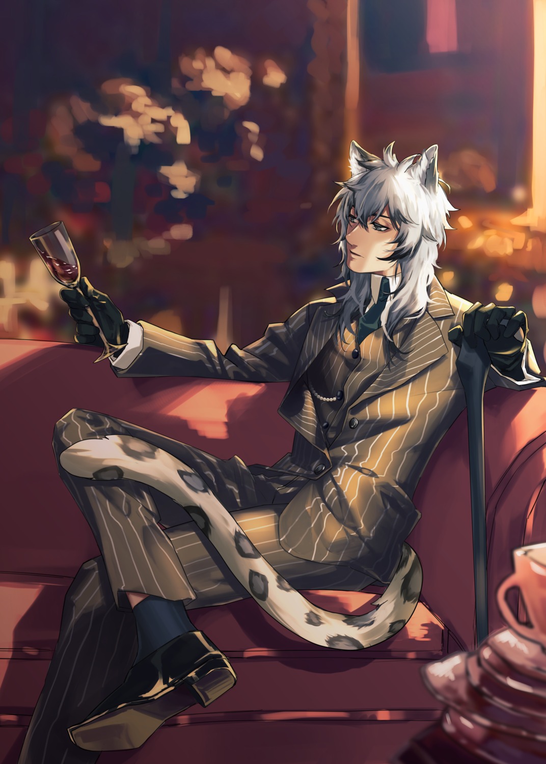 animal_ears arknights business_suit male sae_sae silverash_(arknights) tail