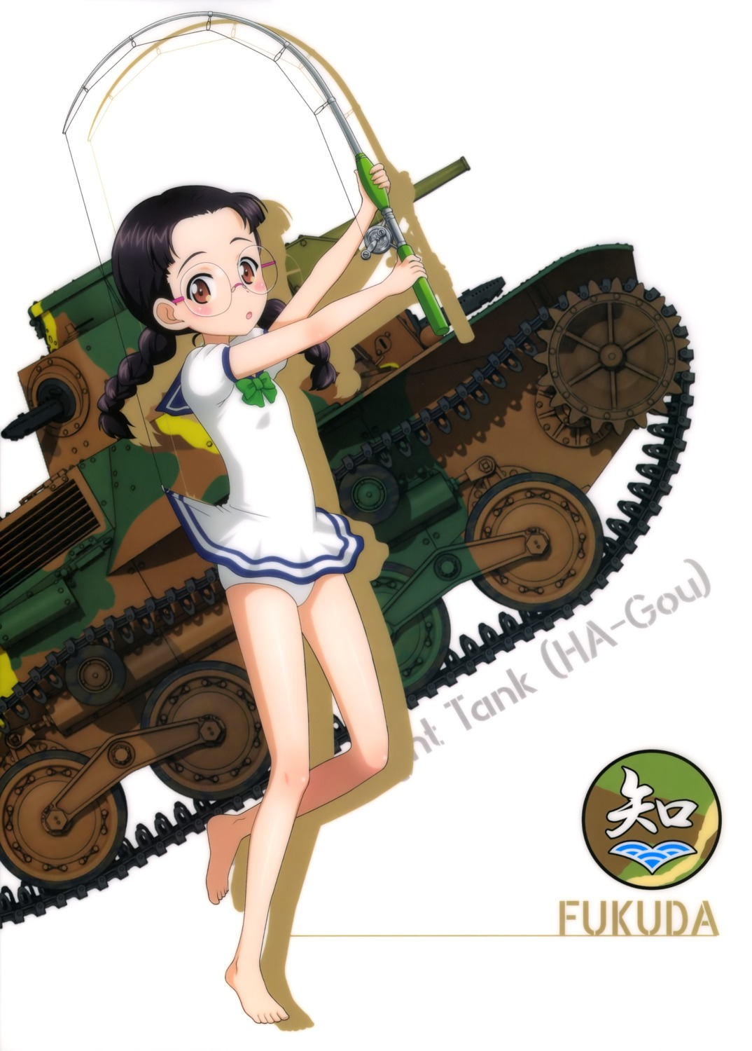 fukuda_haru girls_und_panzer megane skirt_lift swimsuits