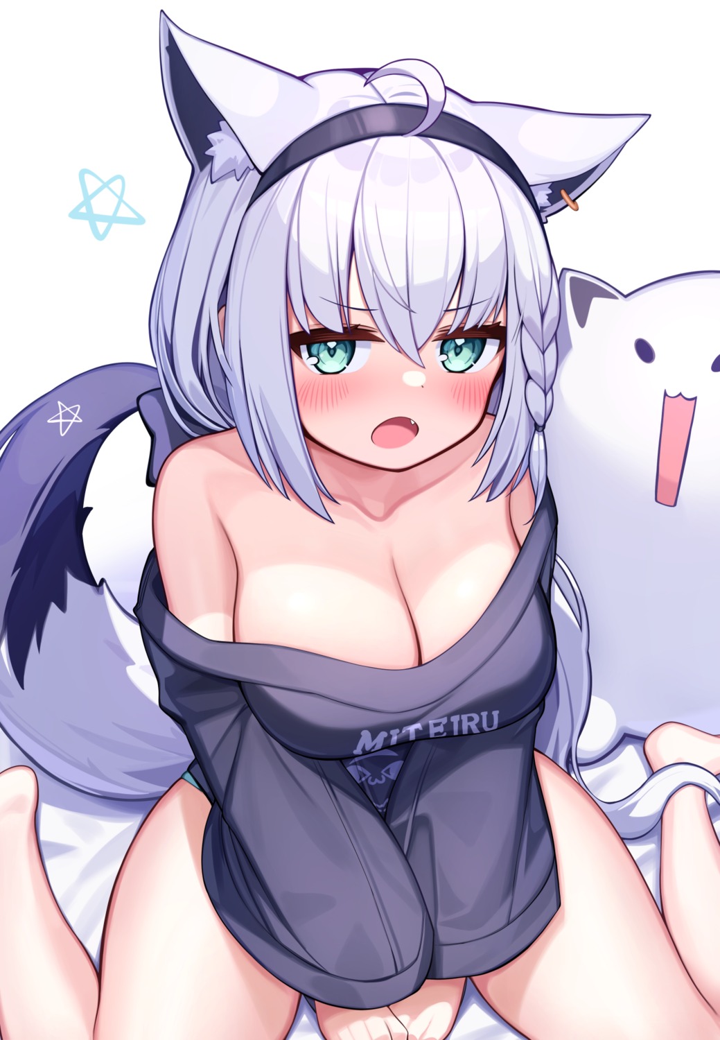 animal_ears cleavage deaver hololive hololive_gamers kitsune shirakami_fubuki sweater tail