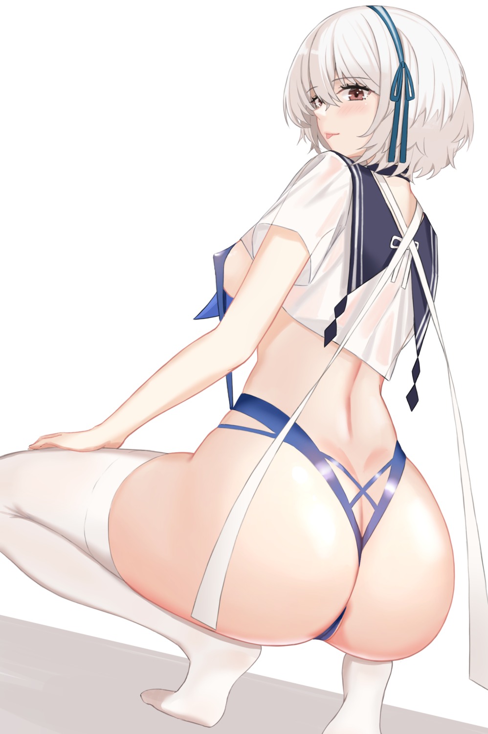 ass azur_lane erect_nipples kuwahara_taiki see_through seifuku sirius_(azur_lane) sling_bikini swimsuits thighhighs thong