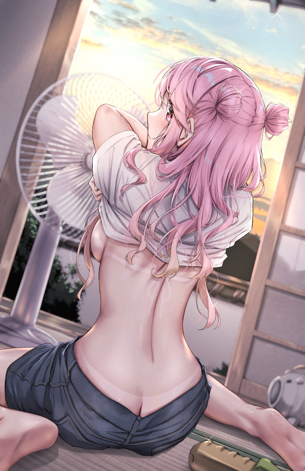 ass breasts no_bra nopan sahara_gensei shirt_lift tan_lines undressing