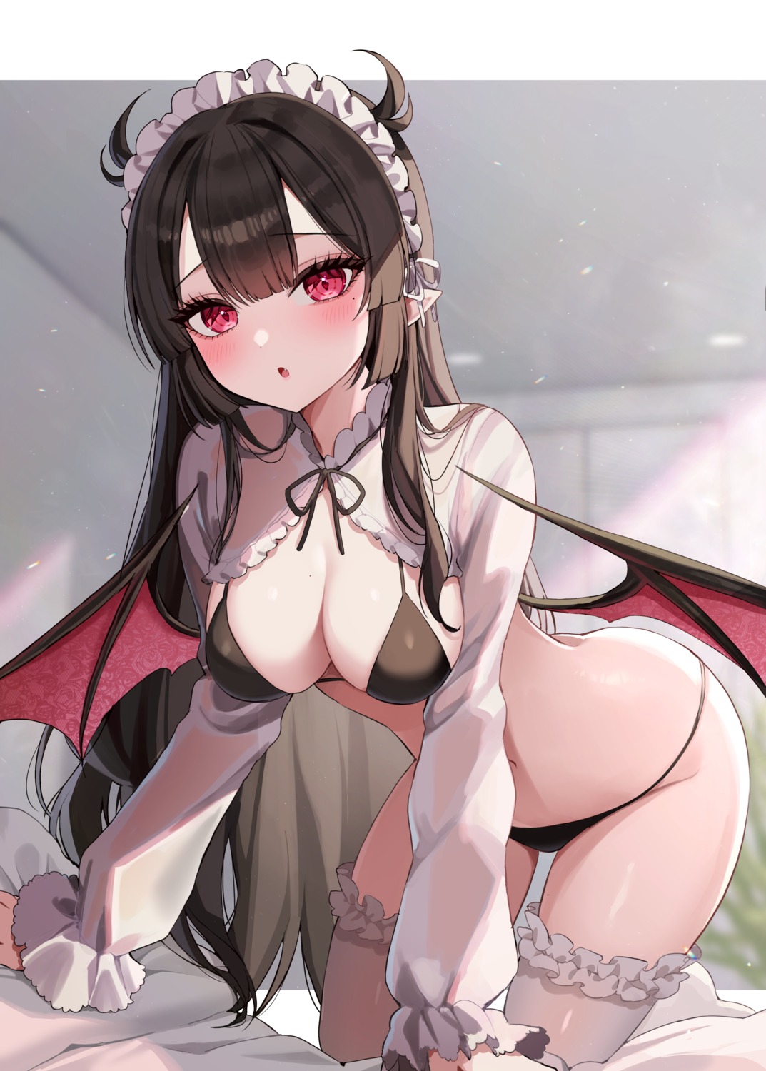 bikini devil kudou_(sikisiki0000) maid pointy_ears see_through swimsuits thighhighs wings