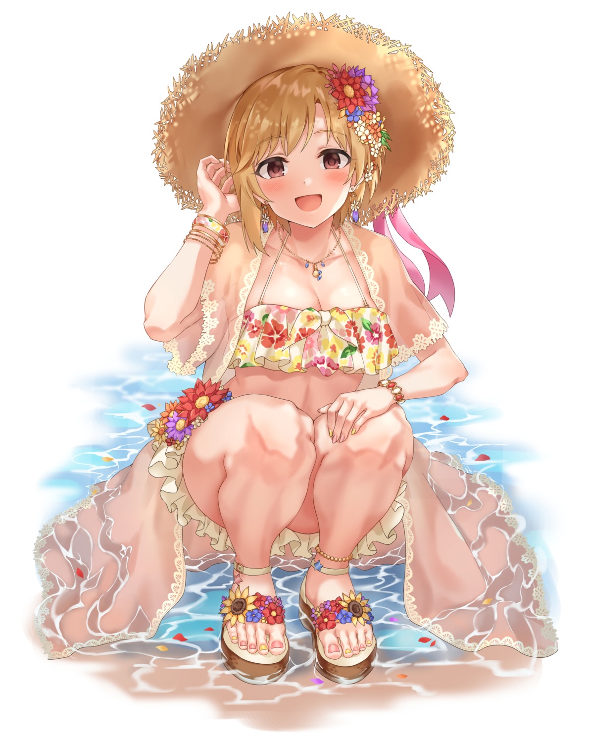 aiba_yumi bikini cleavage open_shirt see_through sirurabbit skirt_lift swimsuits the_idolm@ster the_idolm@ster_cinderella_girls wet