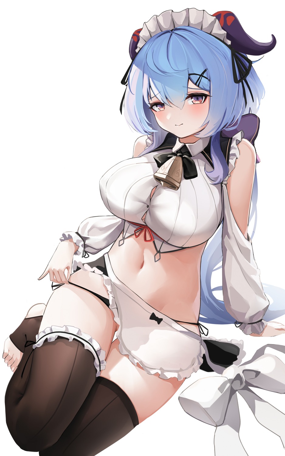 berserker_r erect_nipples ganyu genshin_impact horns maid no_bra open_shirt pantsu panty_pull string_panties thighhighs undressing