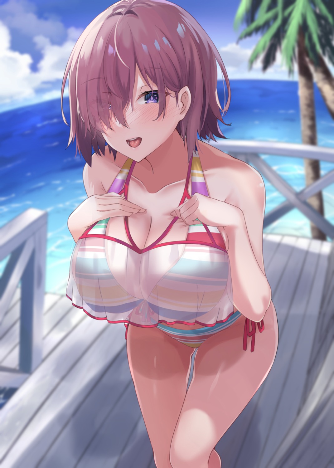 bikini breast_hold fate/grand_order kazami_chiu mash_kyrielight see_through swimsuits