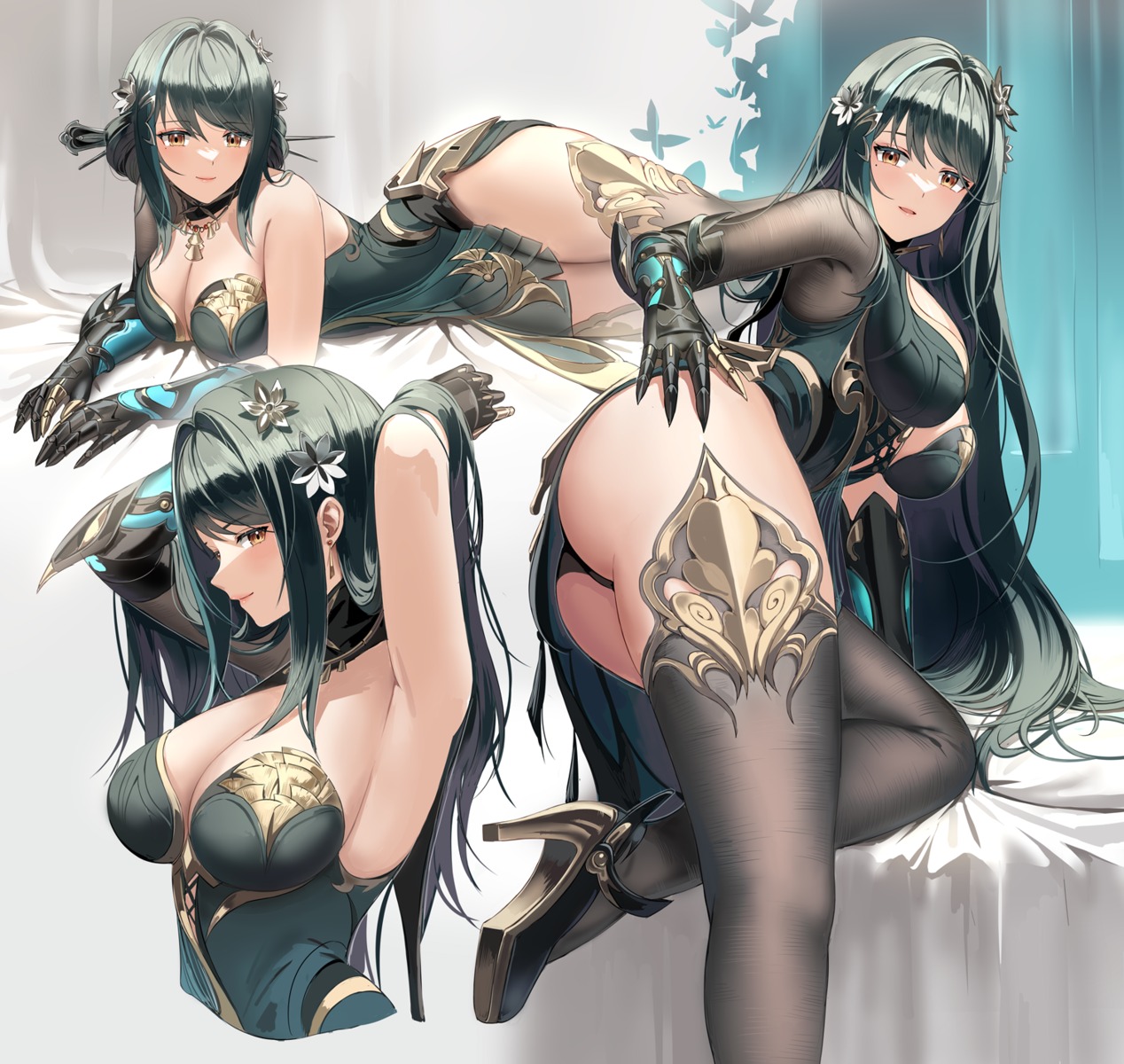 asian_clothes hanying heels no_bra pantsu punishing:_gray_raven see_through silence_girl thighhighs thong