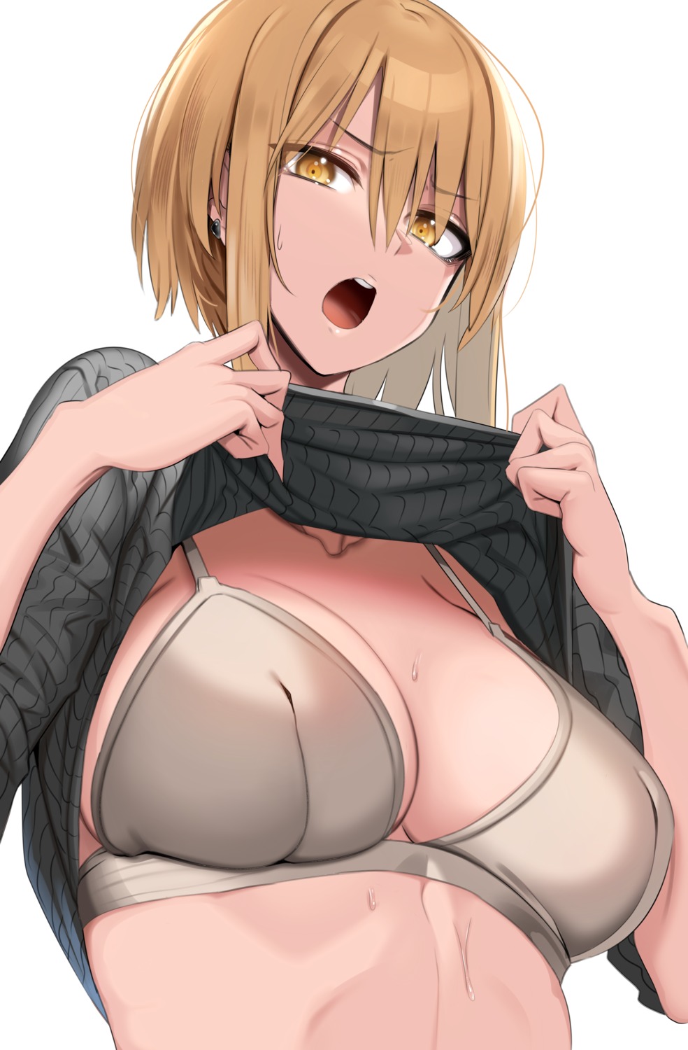 bra cleavage koko_shiguma shirt_lift sweater undressing