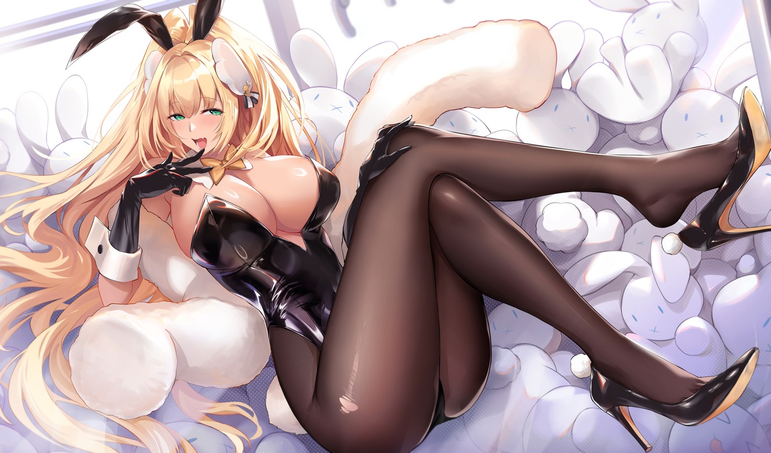 animal_ears bunny_ears bunny_girl goddess_of_victory:_nikke heels no_bra nr_noir pantyhose rupee_(nikke) tail