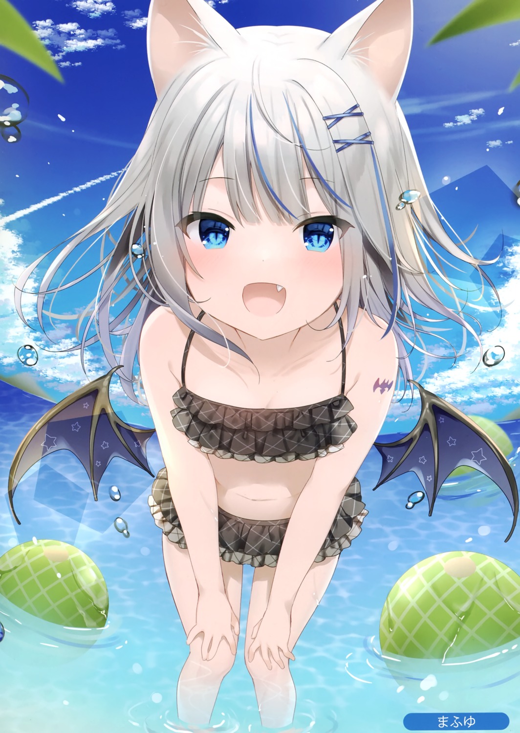 animal_ears bikini mafuyu_(chibi21) swimsuits wet wings