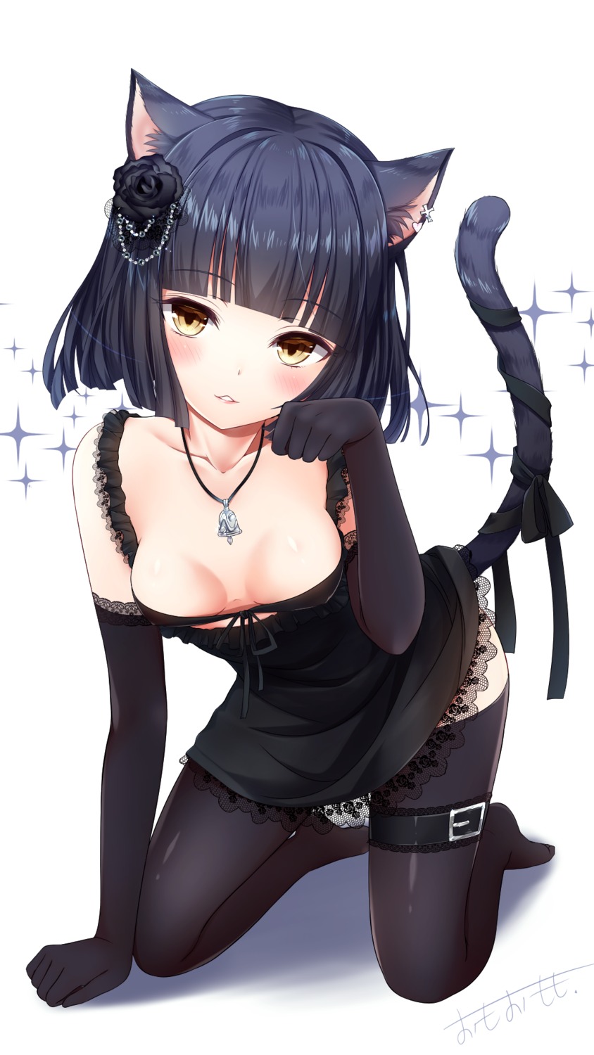 animal_ears cleavage dress garter nekomimi omoomomo tail thighhighs