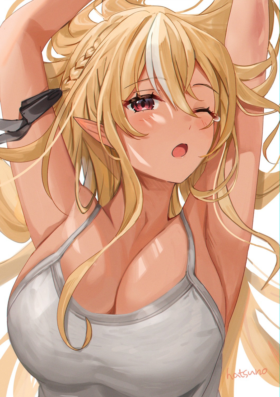 elf hatsuno_xxx hololive no_bra pointy_ears shiranui_flare