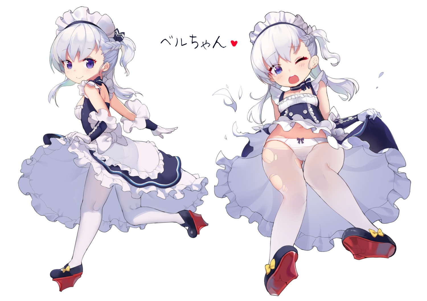 azur_lane bel-chan_(azur_lane) belfast_(azur_lane) cameltoe jehyun loli maid pantsu pantyhose skirt_lift torn_clothes