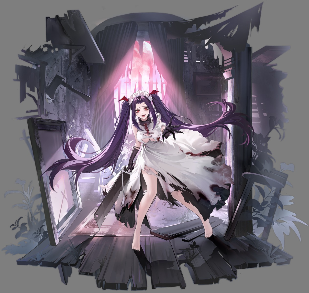 adventure_galley_(azur_lane) azur_lane maid no_bra tagme torn_clothes transparent_png weapon wings